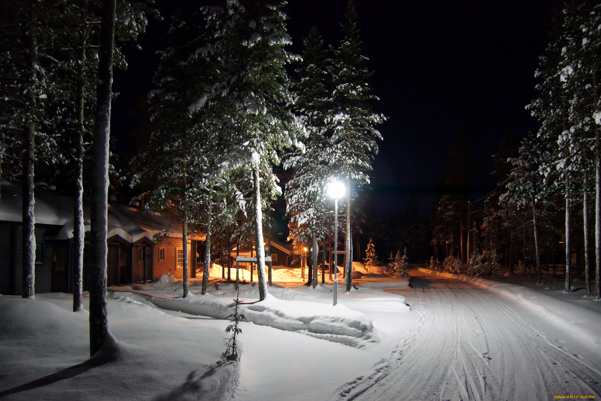 финляндия, лапландия, природа, зима, ночь, снег