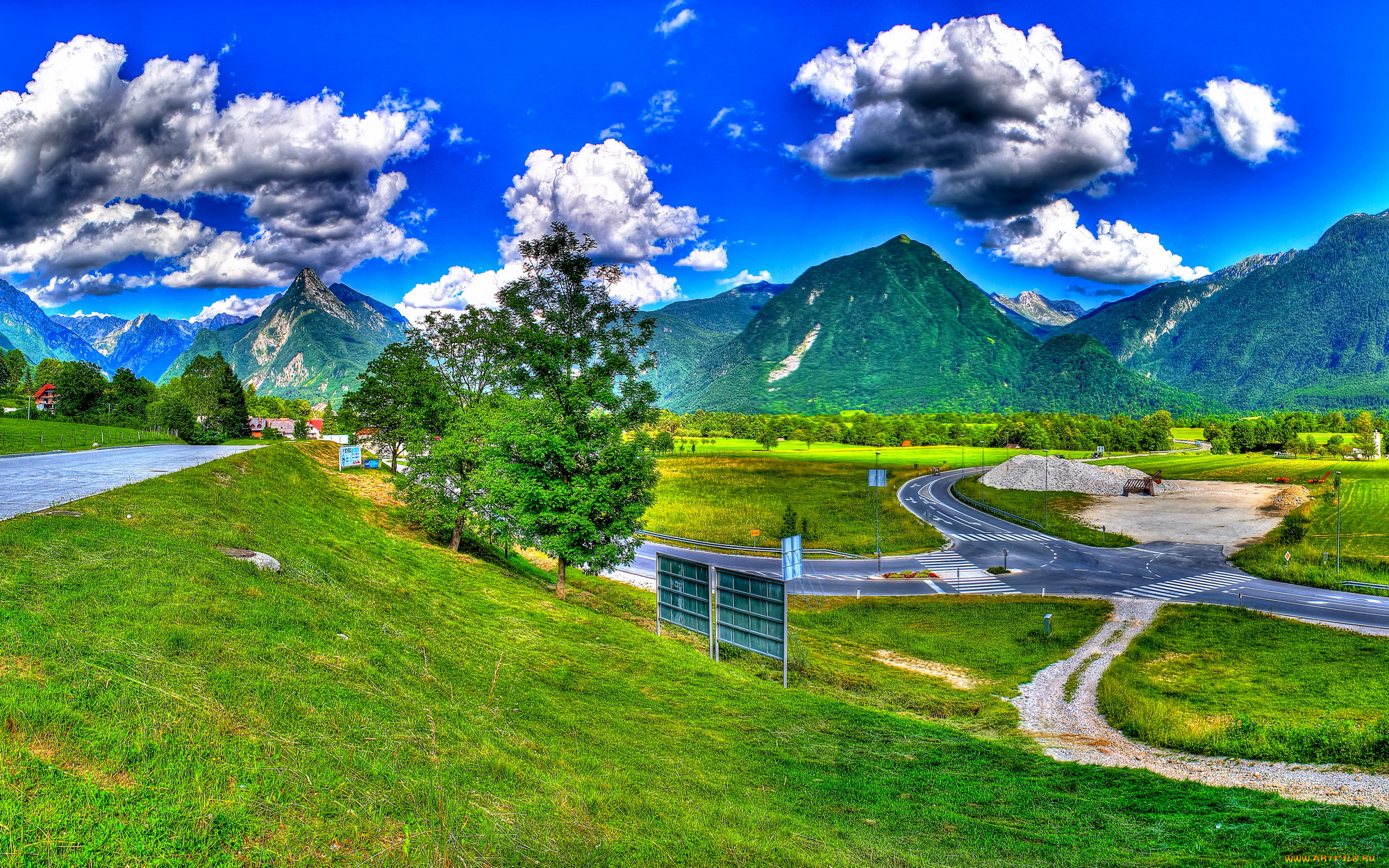 словения, bovec, природа, дороги, долина, горы