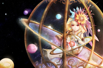 Картинка аниме музыка арт zhang xiao bo блондинка планеты космос девушка