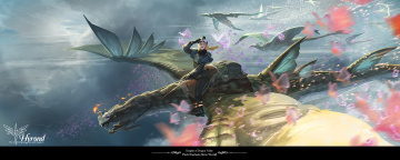 Картинка аниме pixiv+fantasia небо youichi девушка арт драконы полёт yuuki fantasia pixiv