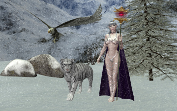 Картинка 3д+графика эльфы+ elves зима шест фон взгляд эльфийки камни орел тигр снег дерево