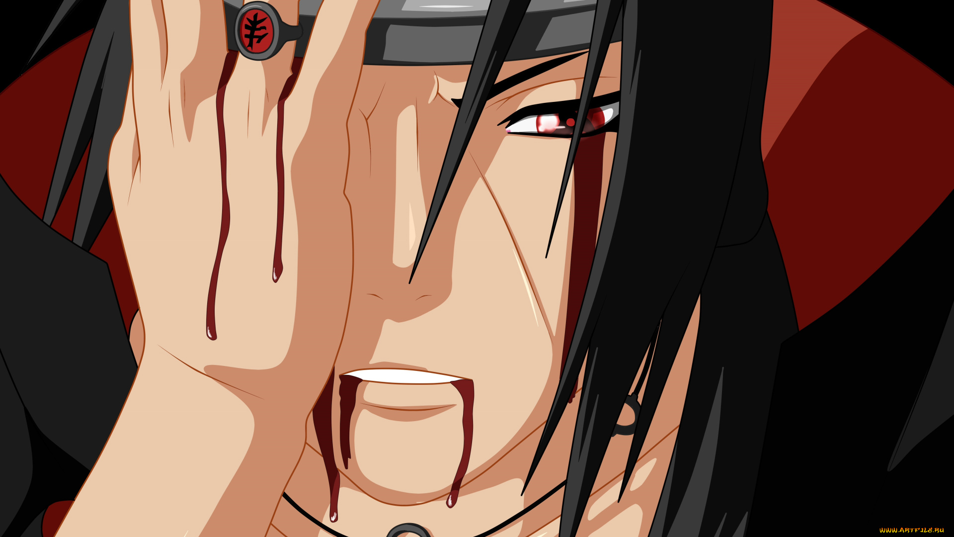 аниме, naruto, глаза, взгляд, мальчик, волосы, itachi, фон