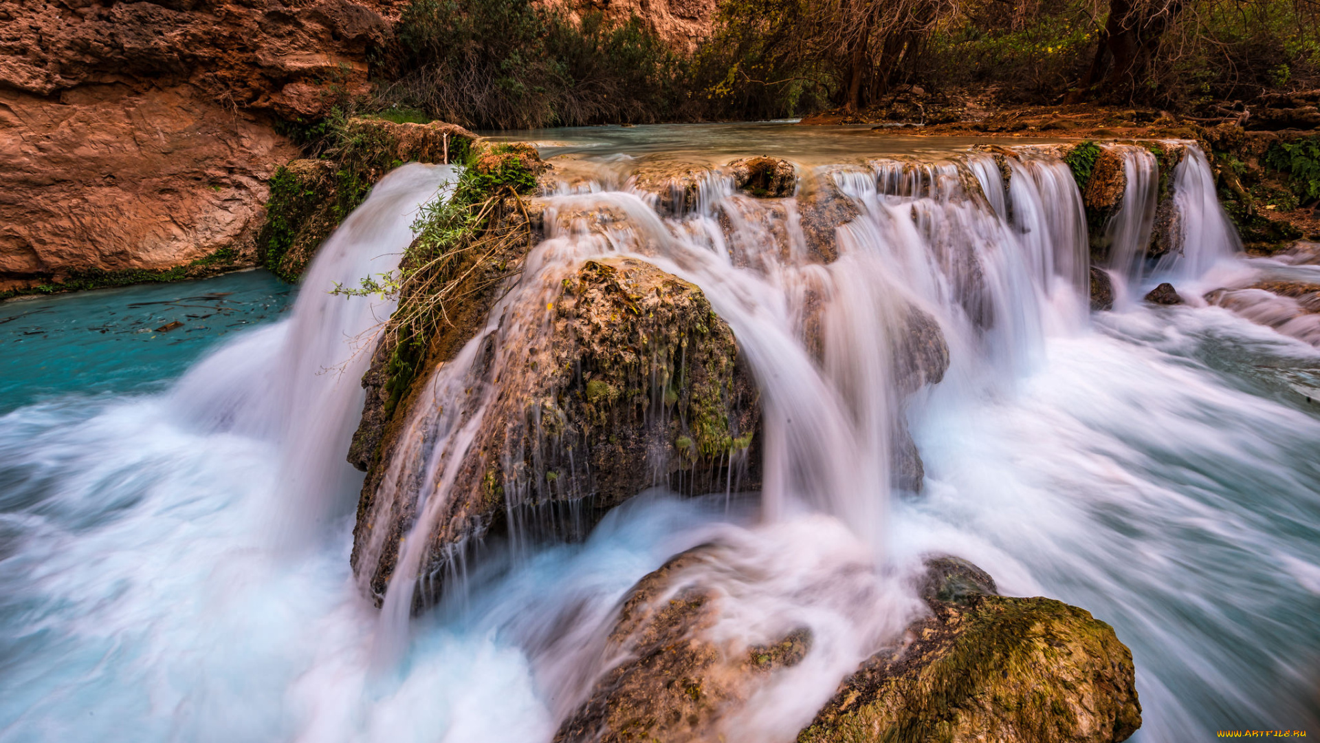 природа, водопады, поток, вода, водопад