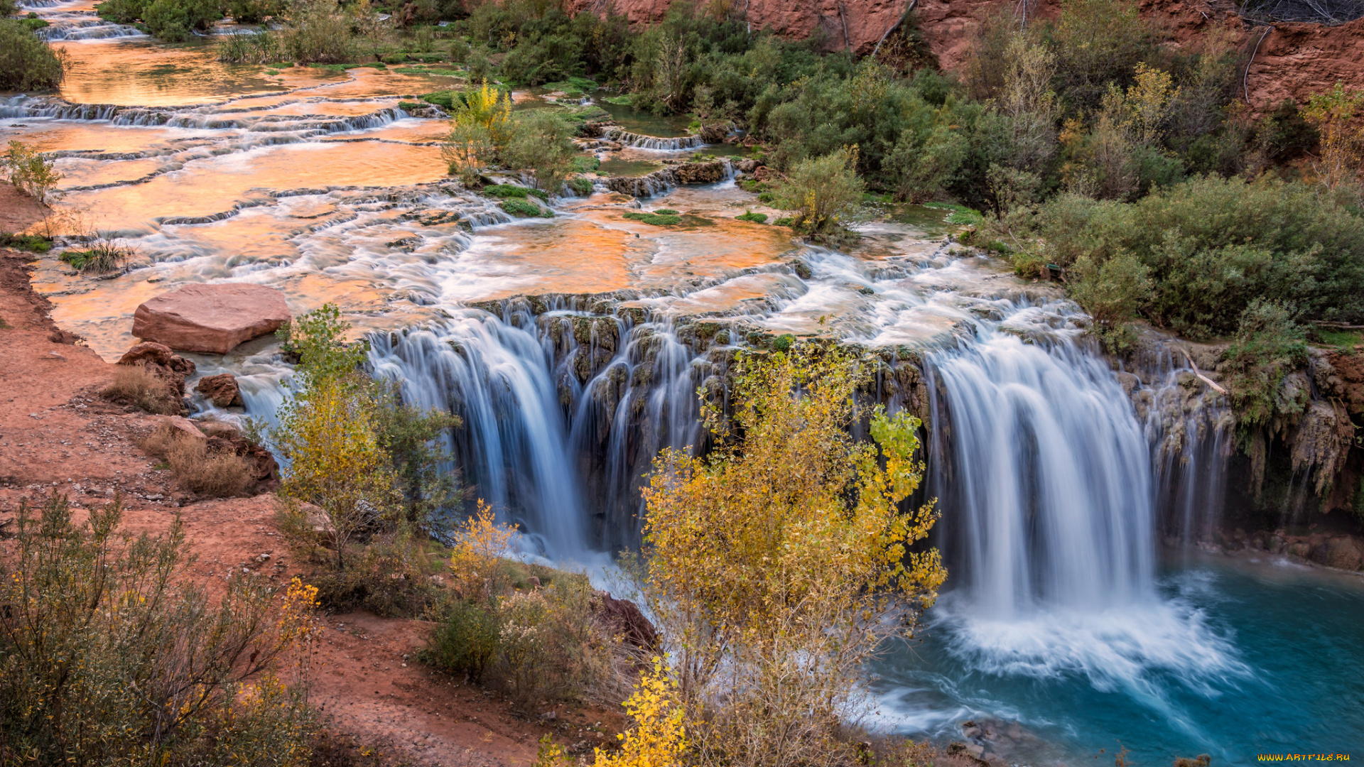 природа, водопады, водопад, деревья, вода, поток