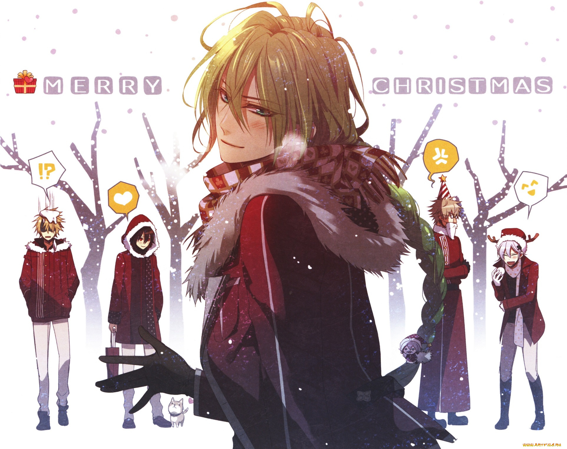 аниме, amnesia, мех, снег, зима, ikki, toma, друзья, kent, ukyo, парни, shin, шарф, merry, christmas, mai, hanamura, art