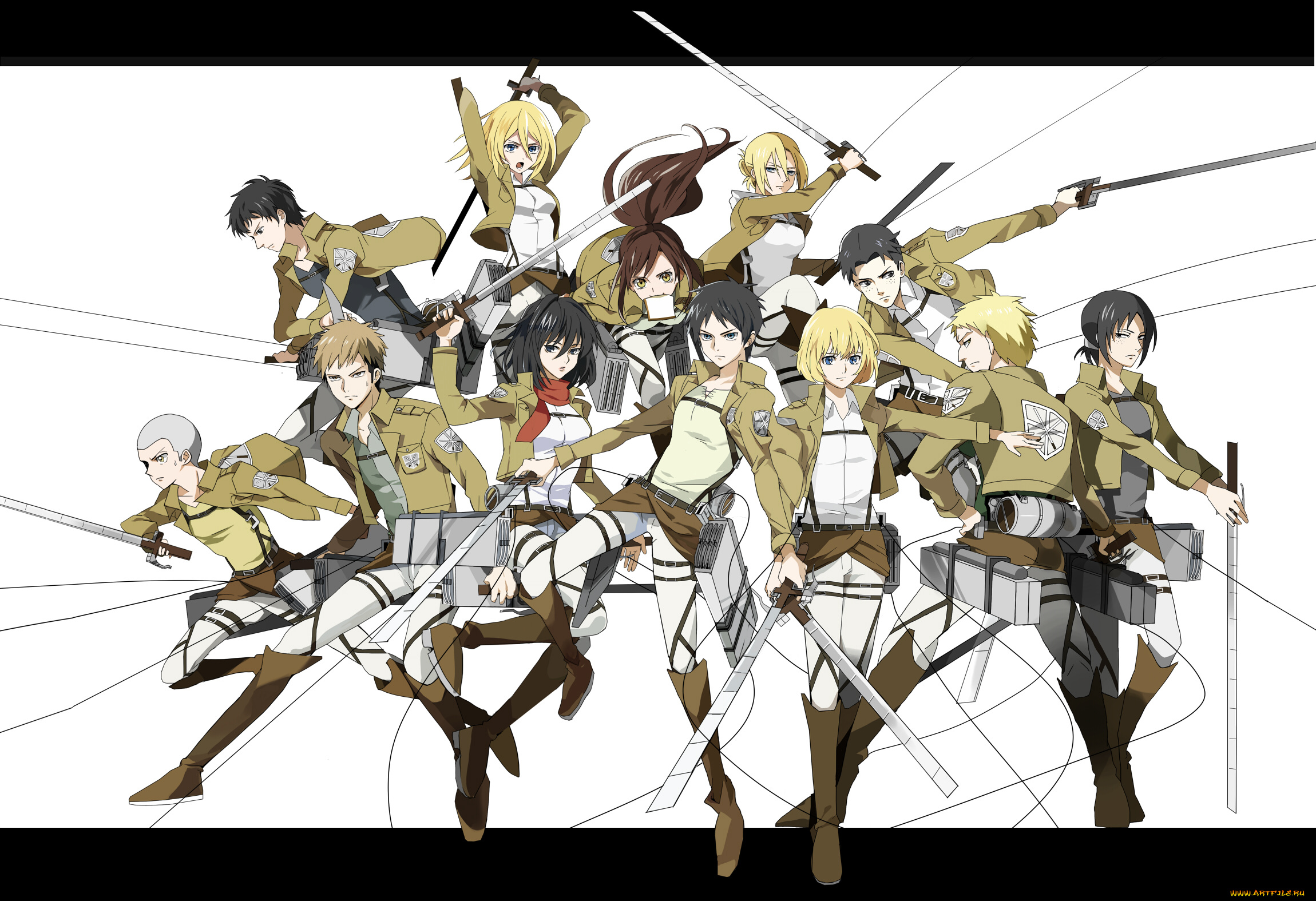 аниме, shingeki, no, kyojin, фон, арт, персонажи, атака, титанов