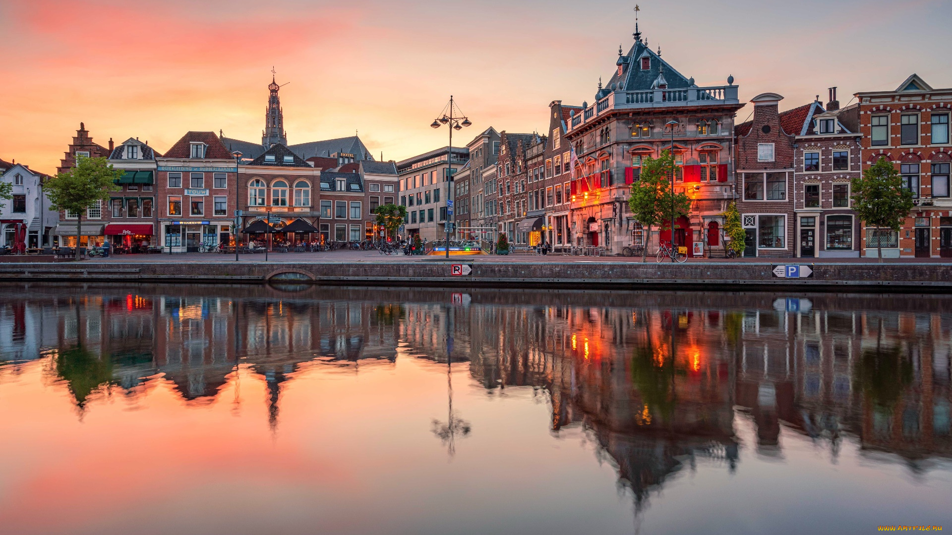 города, -, улицы, , площади, , набережные, нидерланды, городской, вид, отражение, вода, здания, набережная