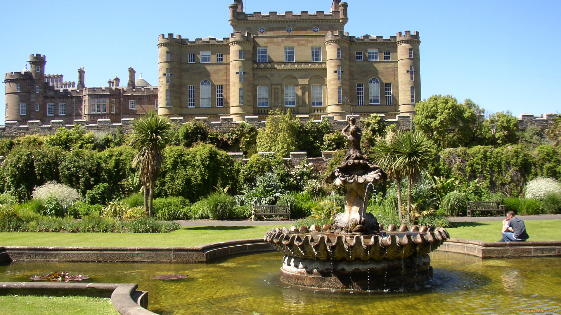 culzean, castle, города, дворцы, замки, крепости, scotland, фонтан