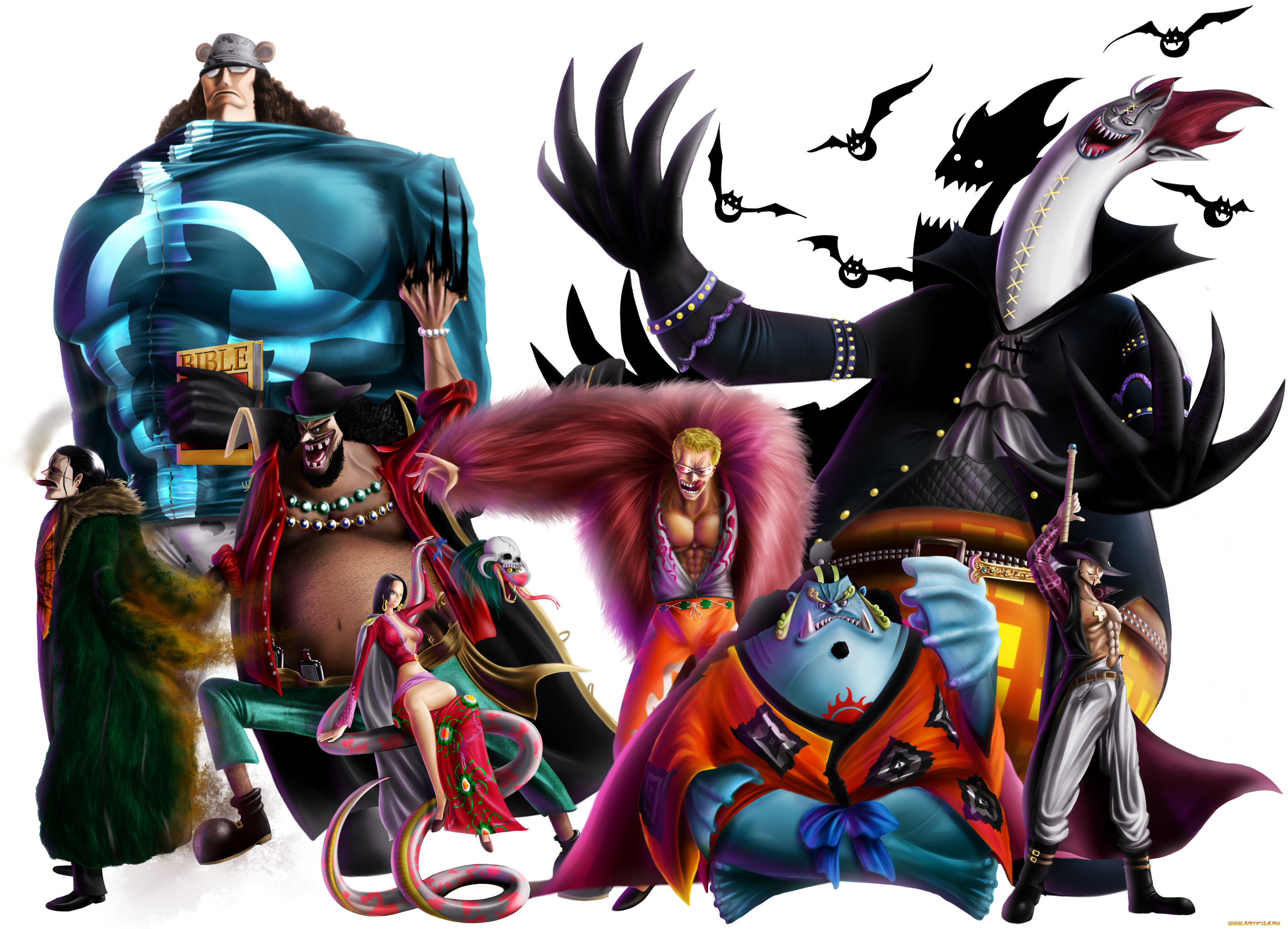 аниме, one, piece, boa, hancock, sir, crocodile, donquixote, doflamingo, dracule, mihawk, gecko, moria, jimbei, marshall, d, teach