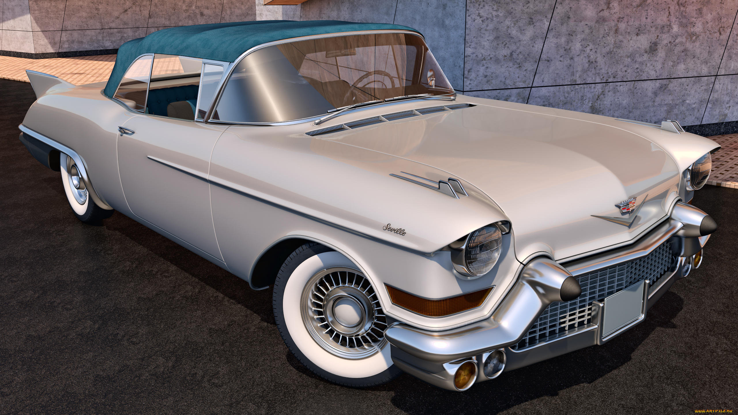 автомобили, 3д, 1957, cadillac, eldorado, biarritz, светлый