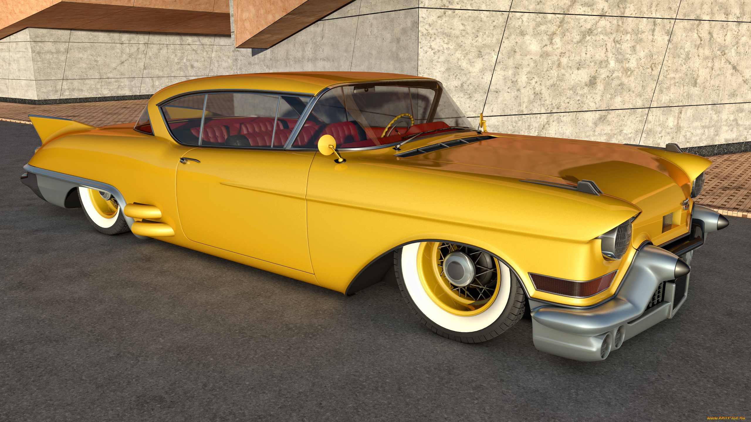 автомобили, 3д, 1957, cadillac, eldorado, biarritz, желтый