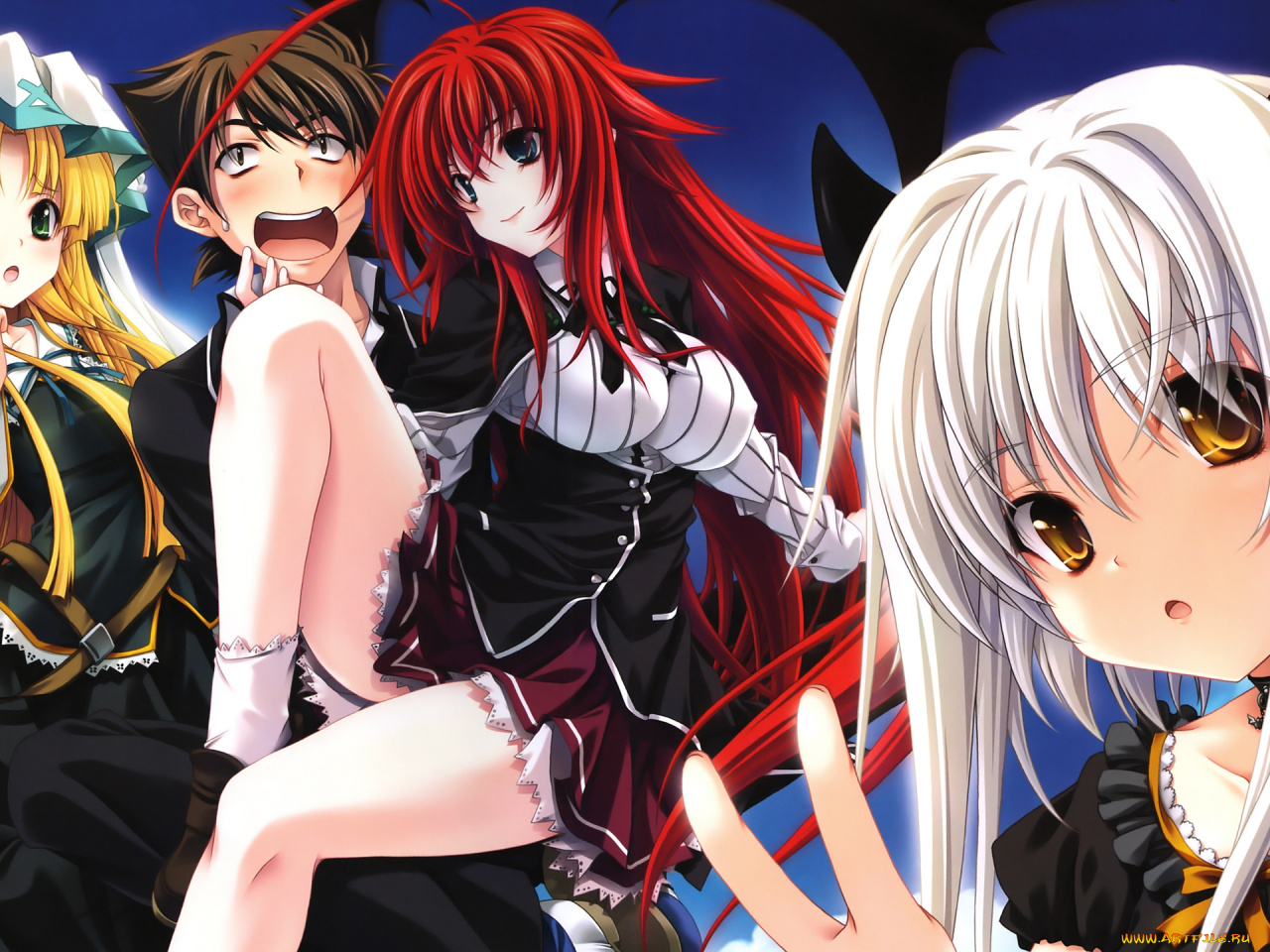 аниме, highschool, dxd, rias, gremory, toujou, koneko, парень, девушки, asi...