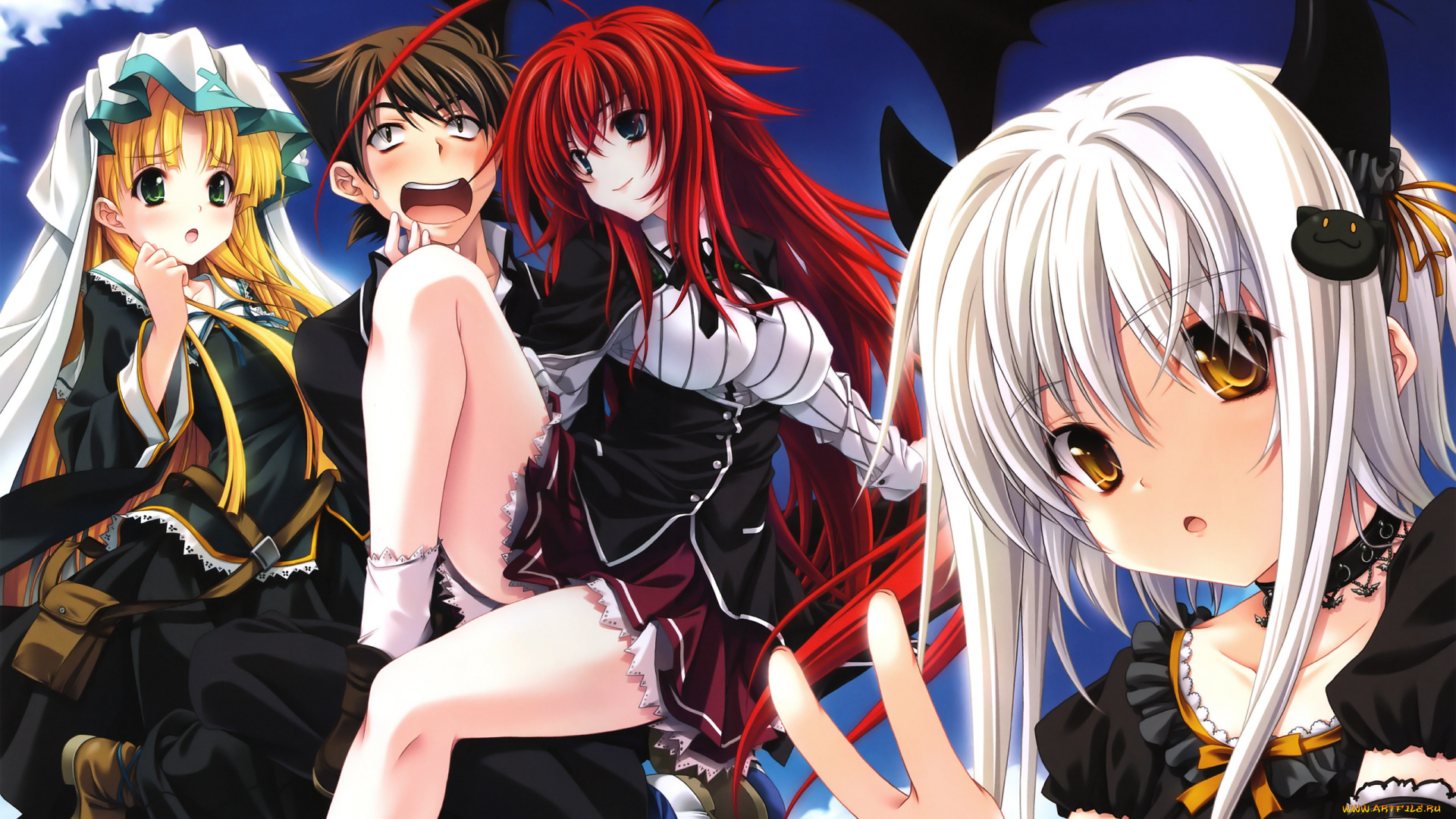 аниме, highschool, dxd, rias, gremory, toujou, koneko, парень, девушки, asia, argento, highschool, dxd