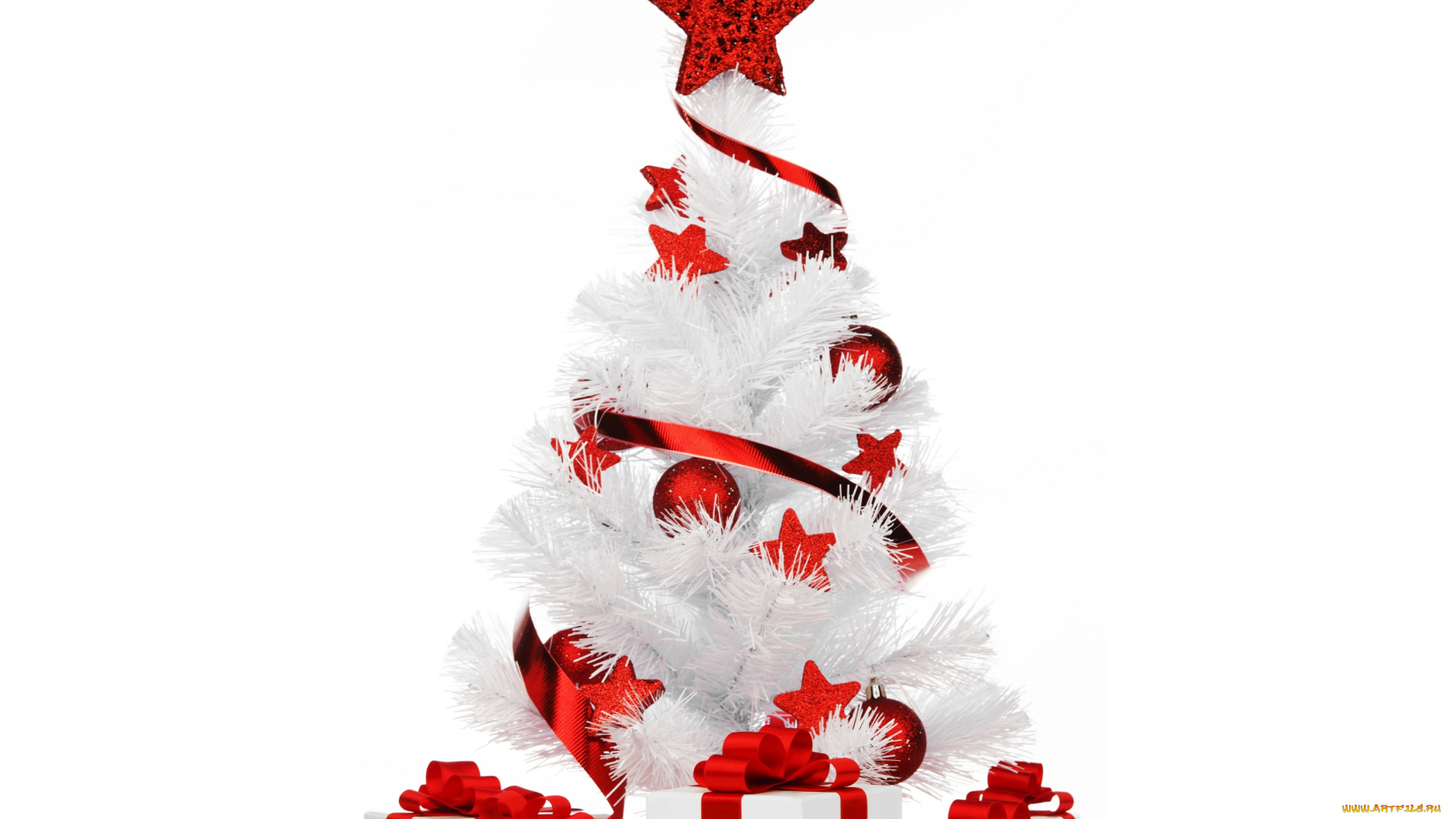 праздничные, Ёлки, новый, год, рождество, ёлка, белая, ленты, new, year, christmas, праздник