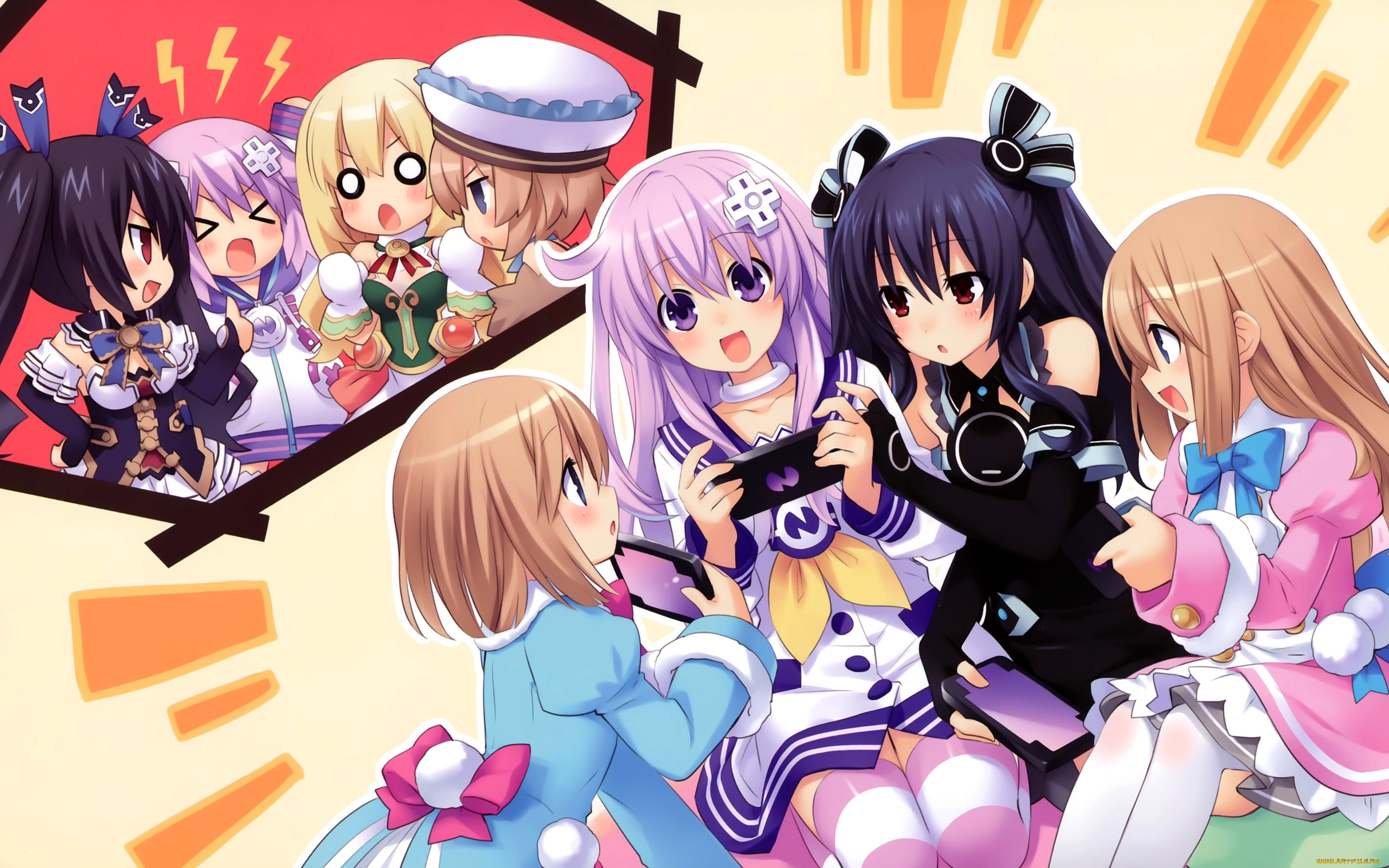 аниме, hyperdimension, neptunia, девушки, взгляд, игра, psp, телефон