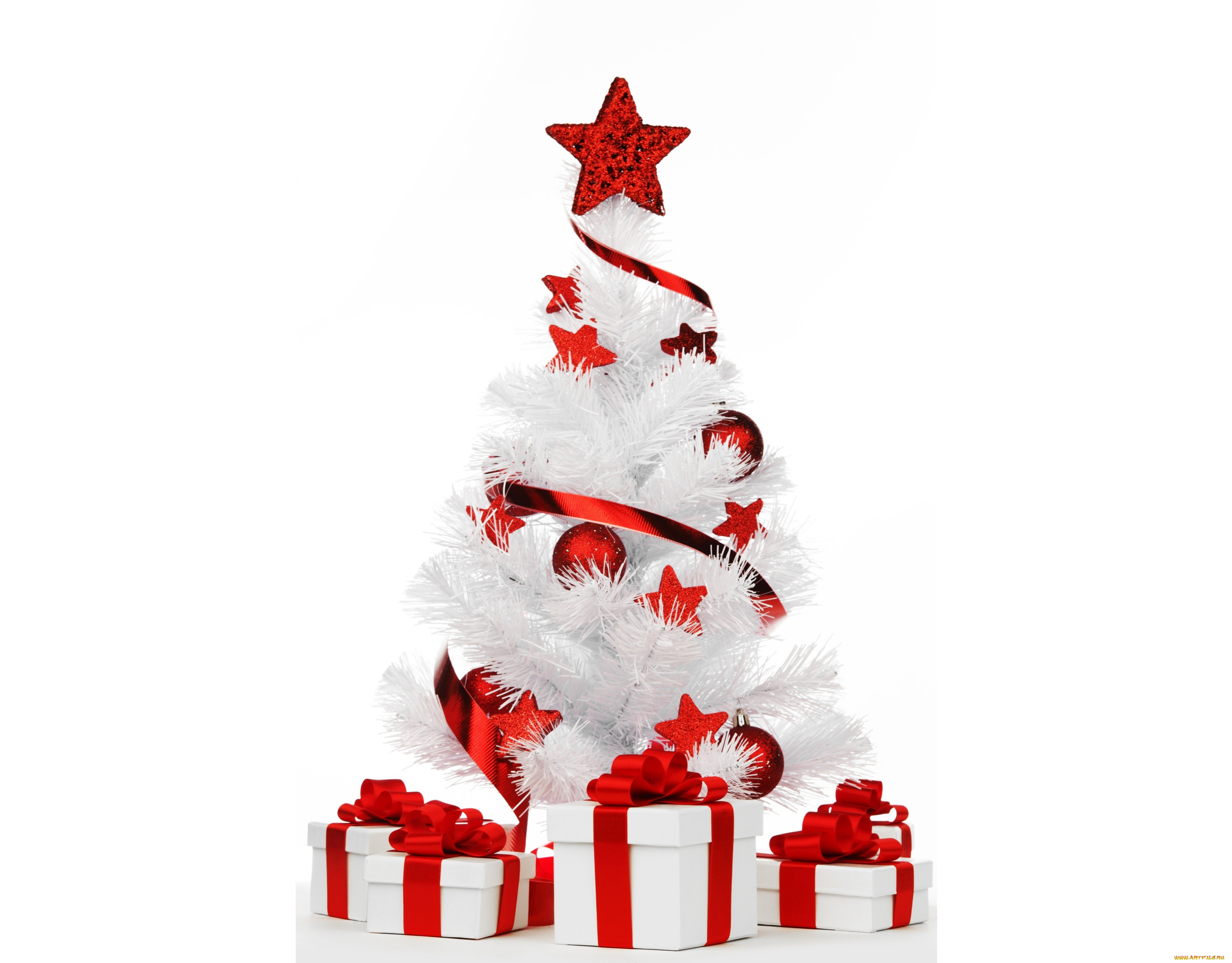праздничные, Ёлки, новый, год, рождество, ёлка, белая, ленты, new, year, christmas, праздник