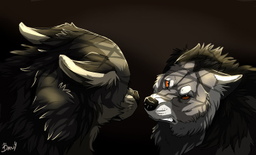 Картинка рисованное животные +волки фон волки