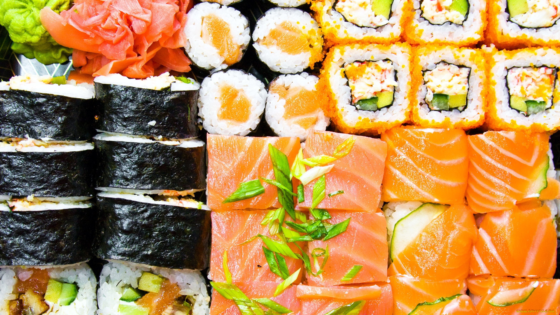 еда, рыба, , морепродукты, , суши, , роллы, ассорти, японская, кухня, имбирь, роллы