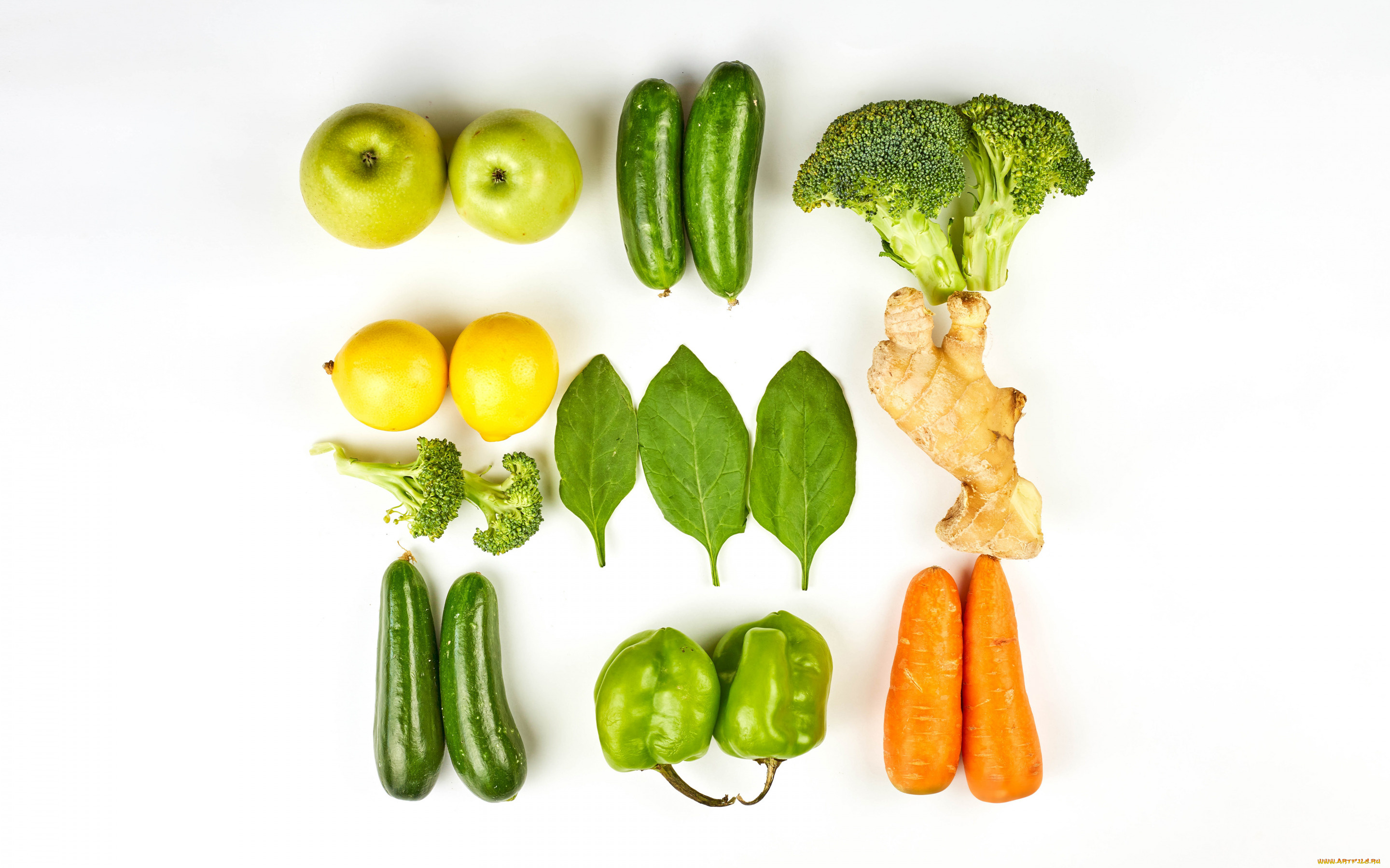 еда, фрукты, и, овощи, вместе, брокколи, морковь, перец, лимон, яблоки