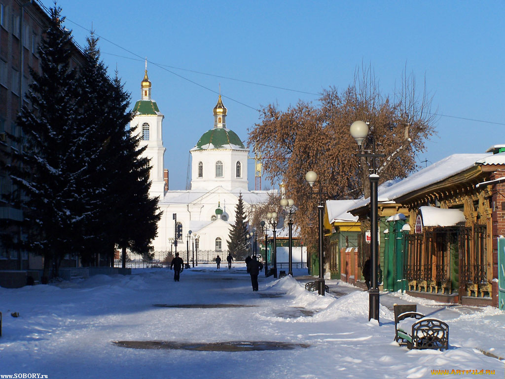 омск, зима, крестовоздвиженский, собор, города, православные, церкви, монастыри