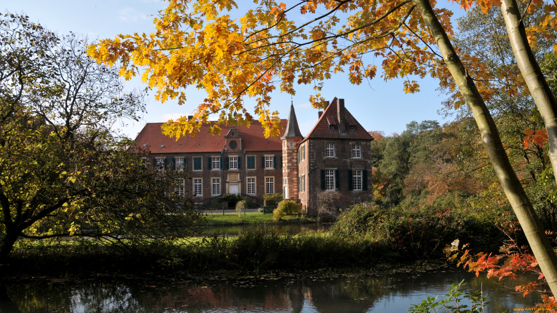 castle, egelburg, germany, города, дворцы, замки, крепости, река, замок, деревья, осень