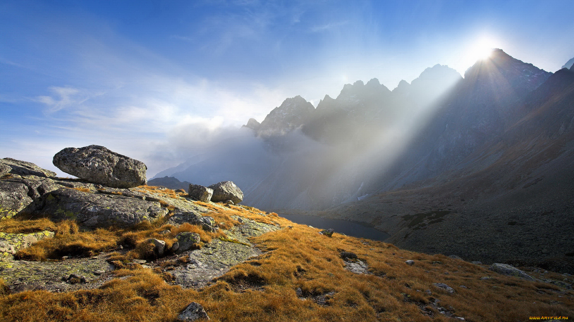 природа, горы, рассвет, туман