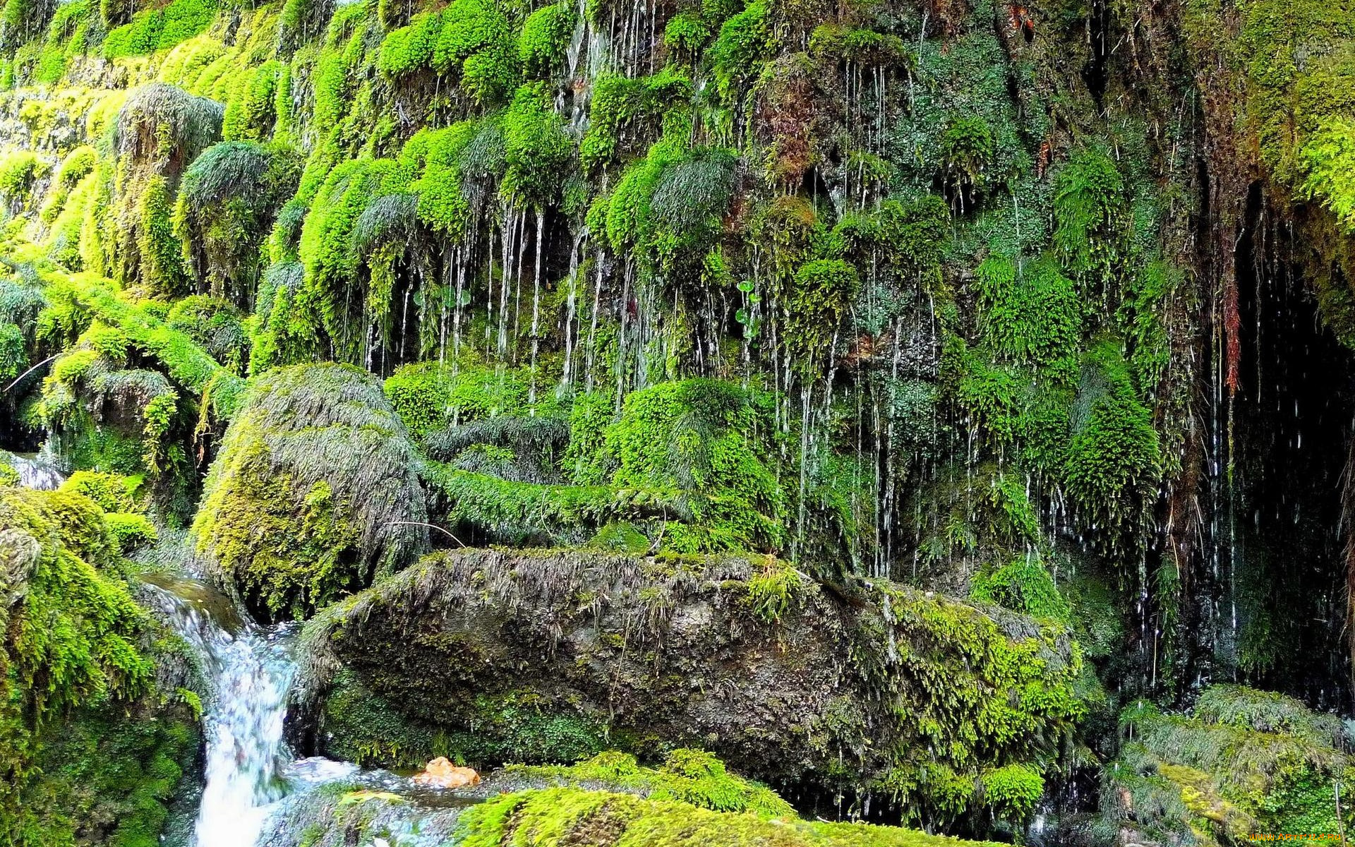 природа, водопады, камни, вода, мох