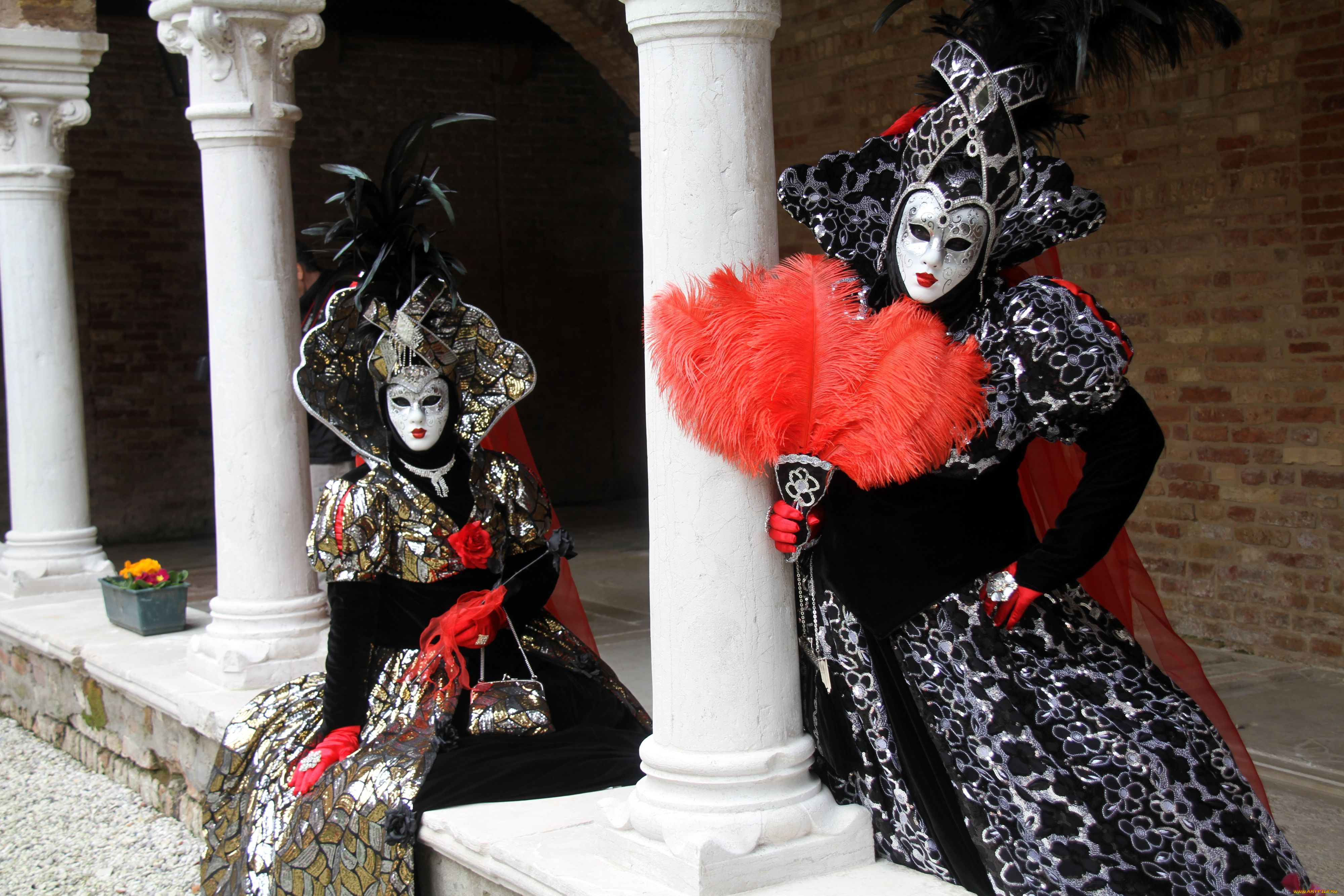 разное, маски, карнавальные, костюмы, колонны, перья, веер, венеция, карнавал
