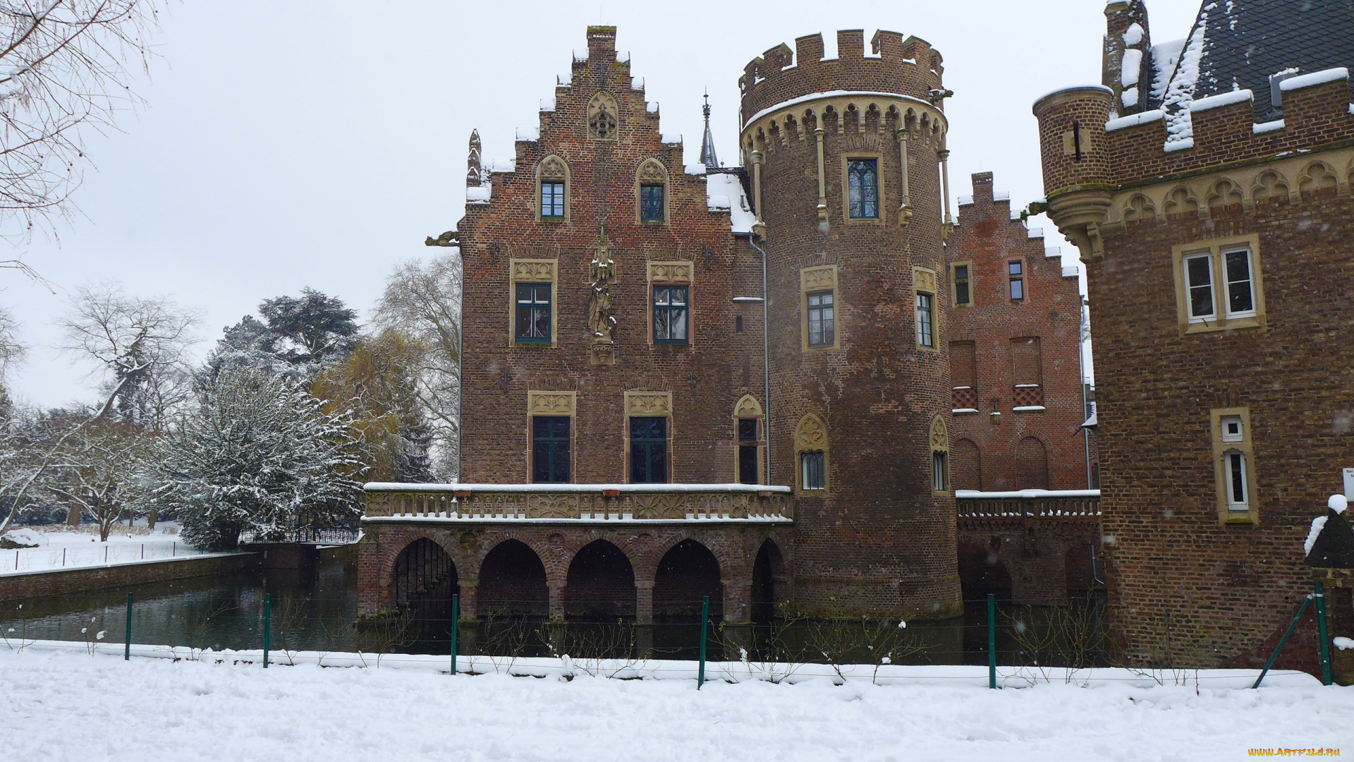 города, дворцы, замки, крепости, замок, зима, водоем, paffendorf, castle