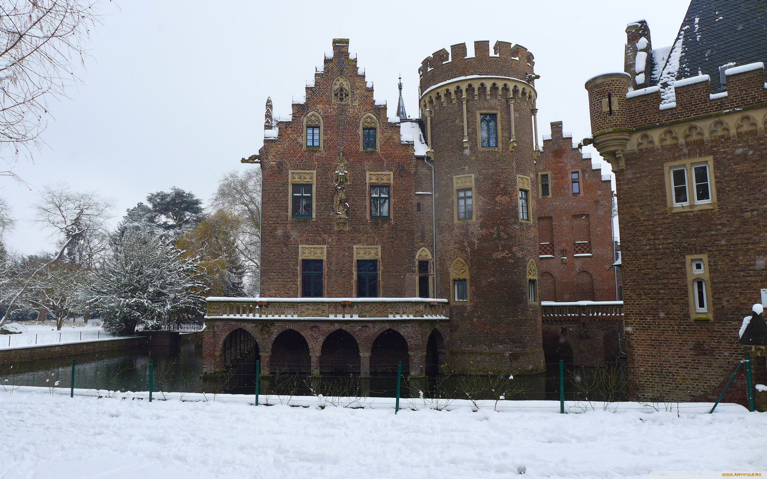 города, дворцы, замки, крепости, замок, зима, водоем, paffendorf, castle