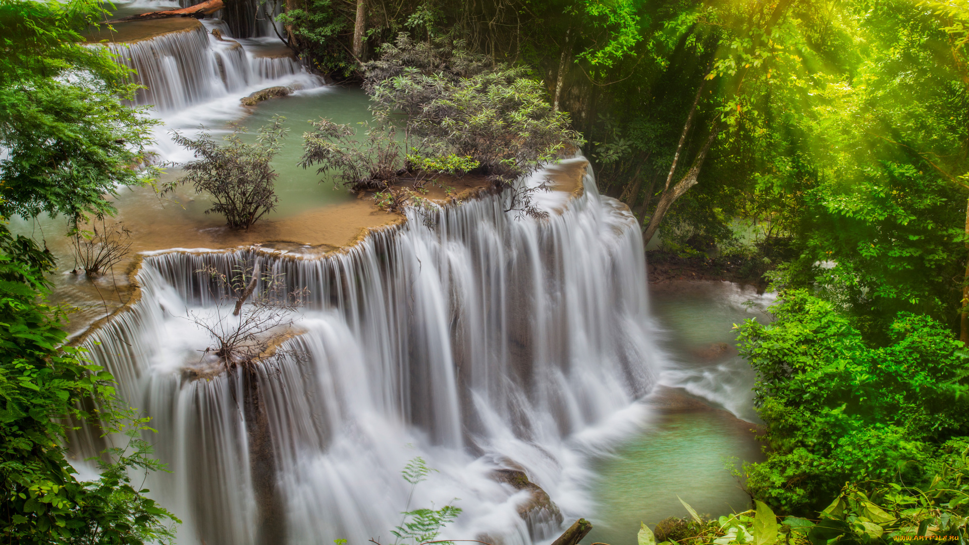 природа, водопады, thailand, таиланд, лес, джунгли, река, водопад, каскад, поток, деревья, камни, обработка