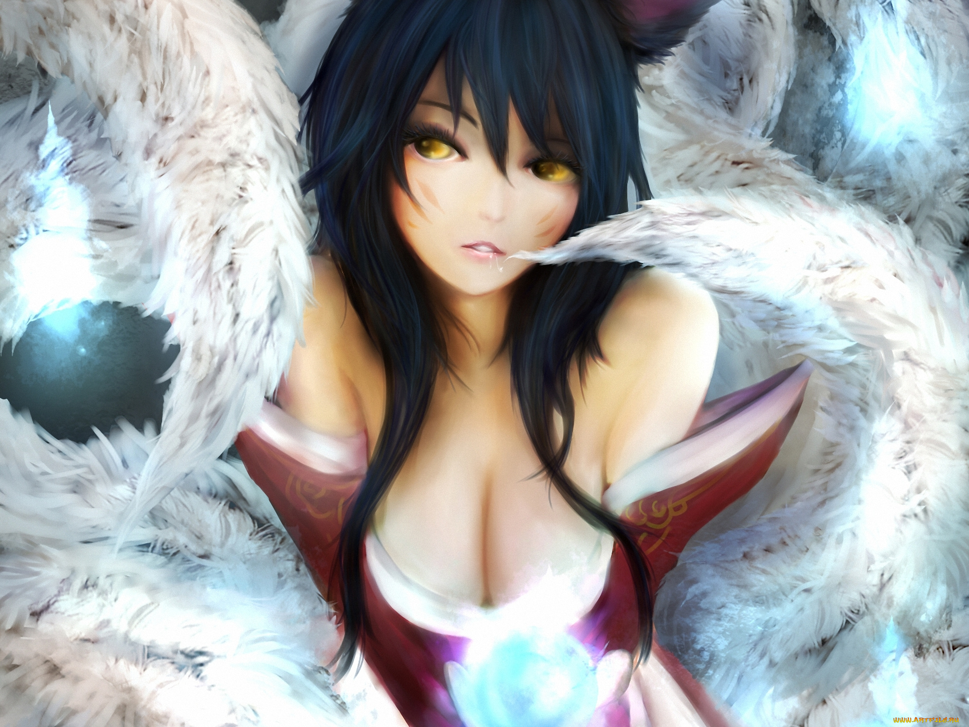 видео, игры, league, of, legends, магия, шар, девушка, хвосты, league, of, legends, ahri