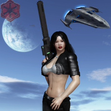 Картинка 3д+графика fantasy+ фантазия планета оружие девушка