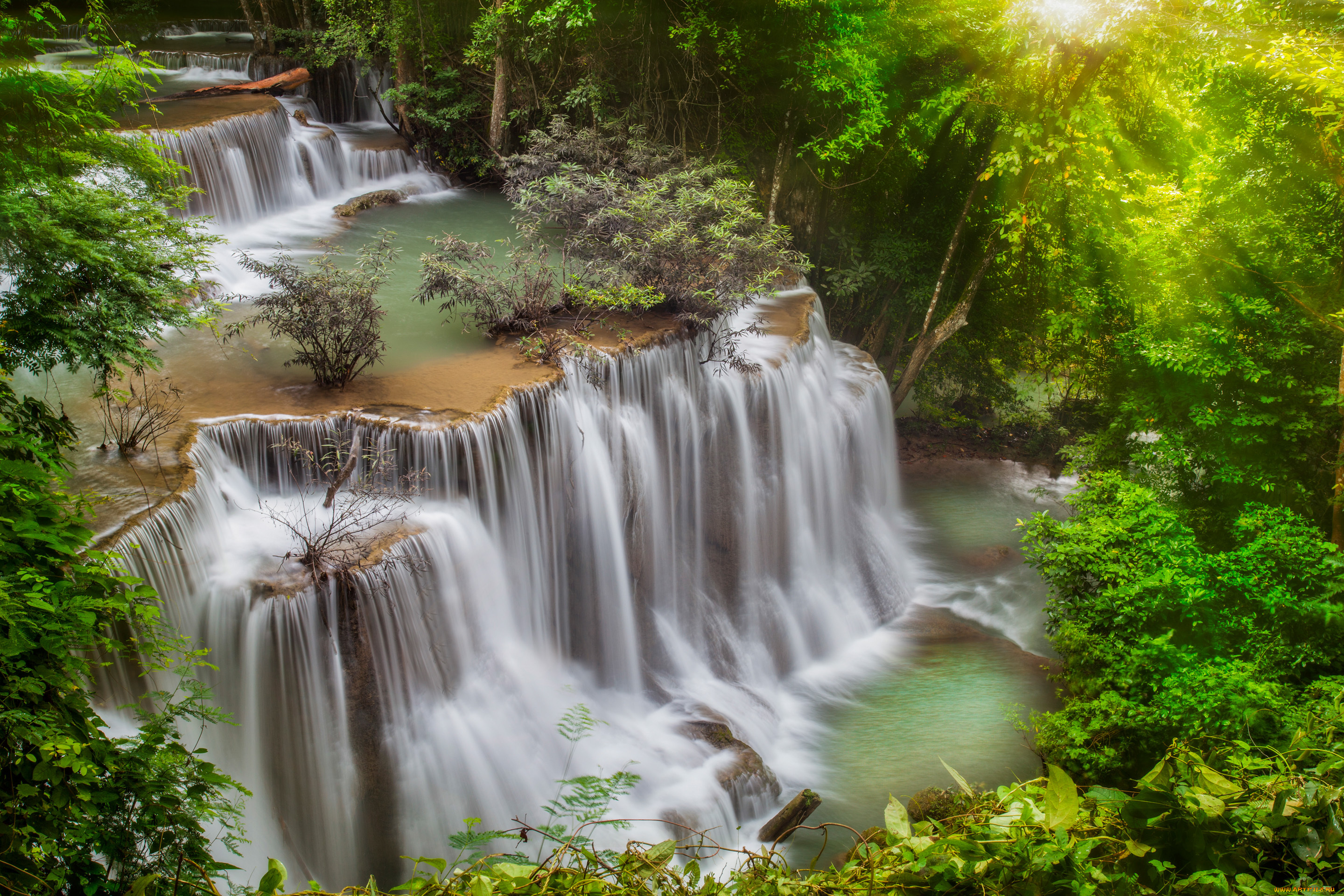 природа, водопады, thailand, таиланд, лес, джунгли, река, водопад, каскад, поток, деревья, камни, обработка