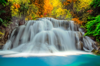 Картинка природа водопады thailand таиланд лес осень джунгли река водопад каскад поток деревья камни обработка цвет
