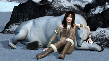 Картинка 3д+графика fantasy+ фантазия медведь девушка
