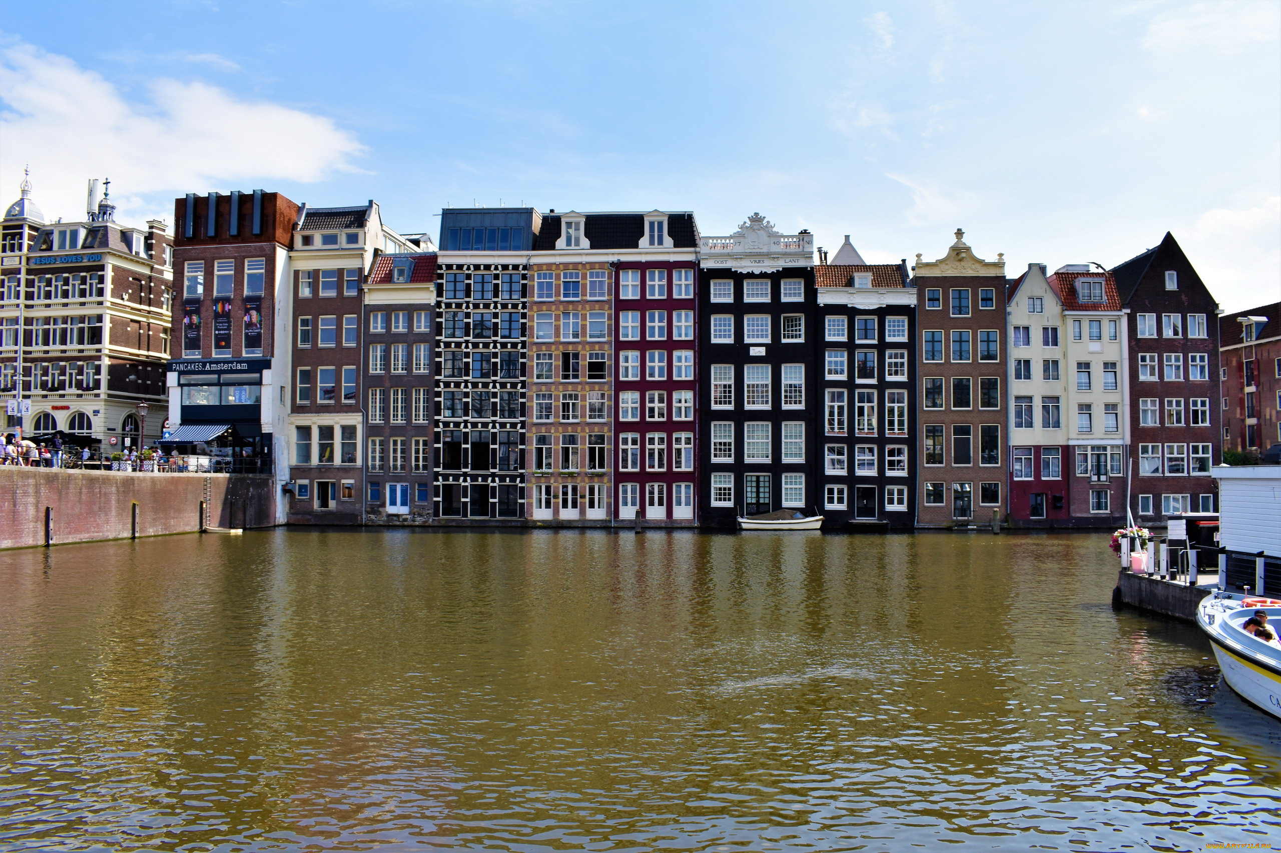 города, амстердам, , нидерланды, канал, дома