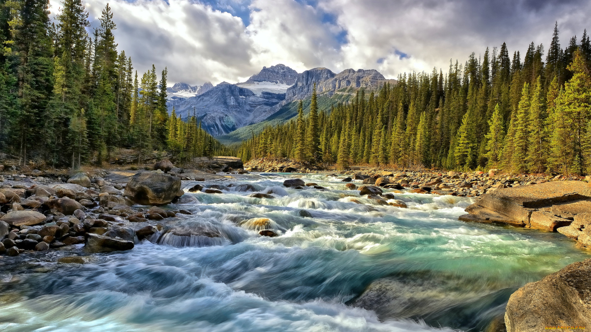 banff, national, park, alberta, canada, природа, реки, озера, поток, камни, лес, mistaya, river, банф, альберта, канада, река, горы