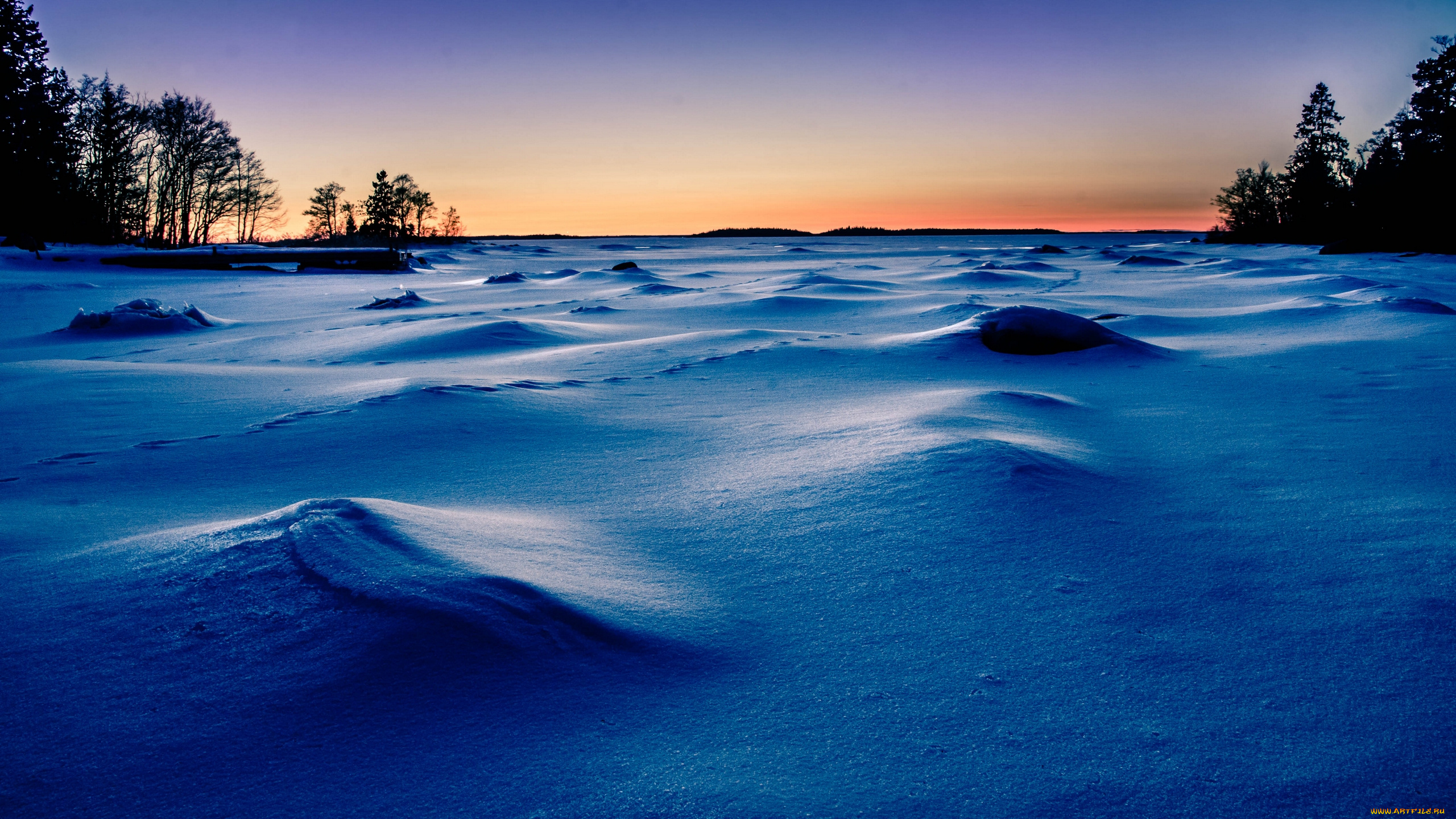 sweden, природа, зима, швеция, снег, лёд, закат