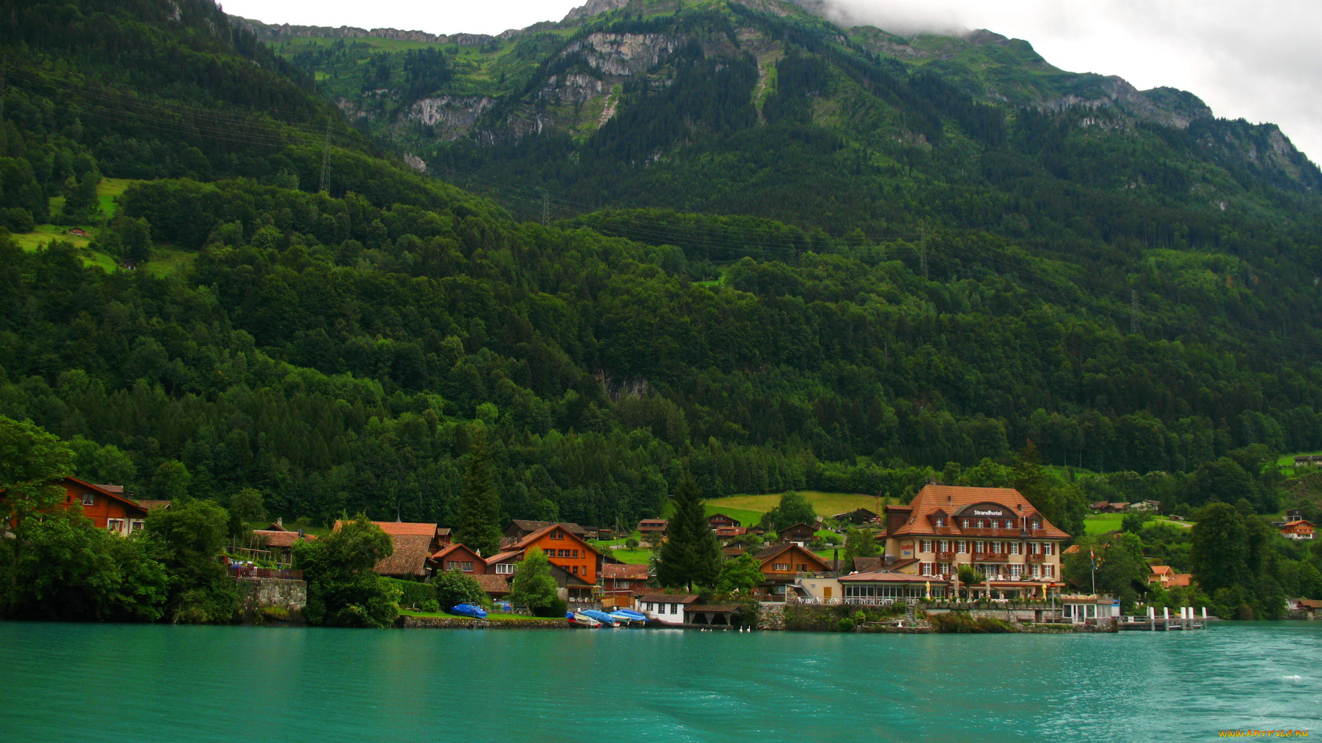 iseltwald, швейцария, города, -, пейзажи, iseltwald, швейцария, дома, озеро