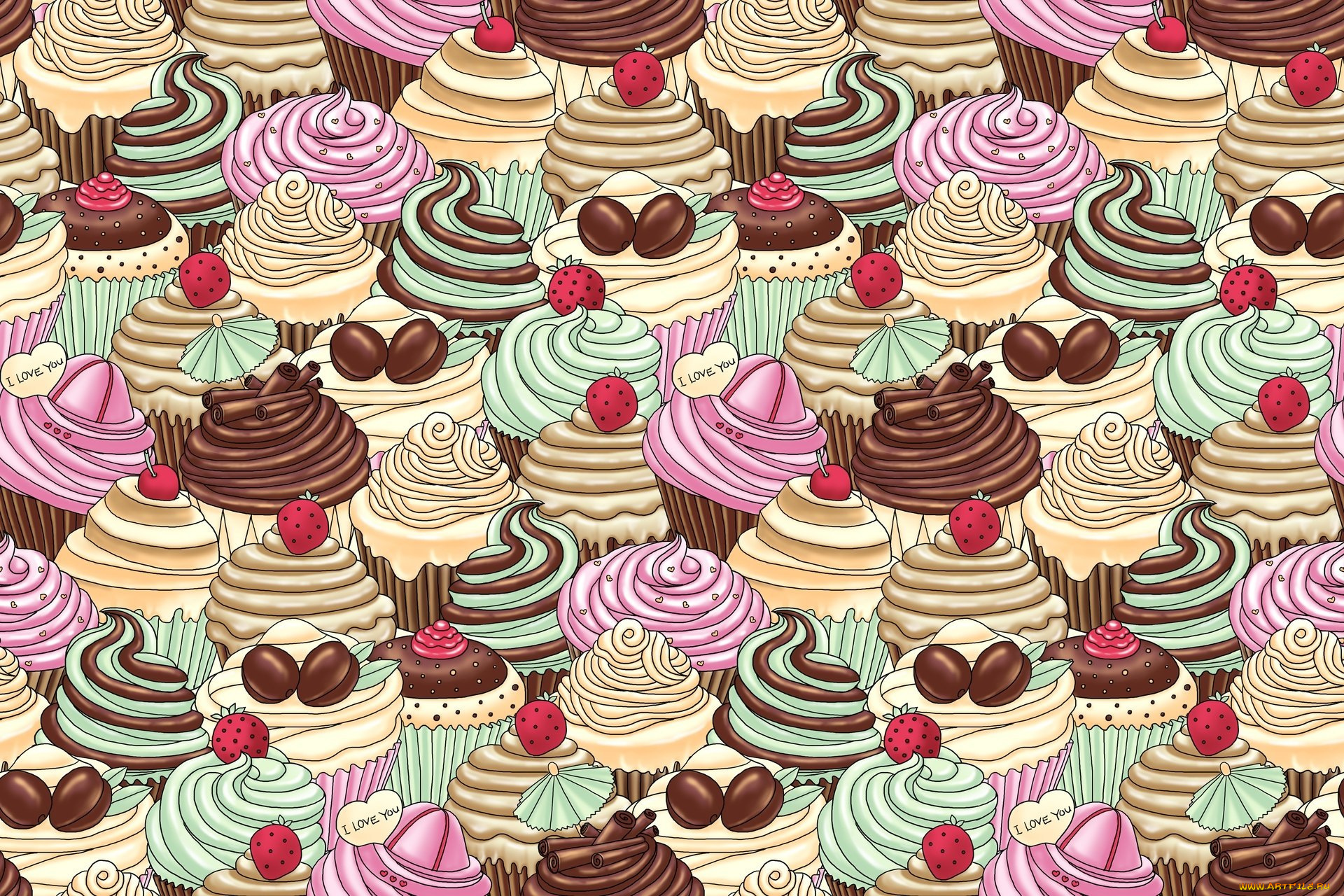 векторная, графика, сладости, пирожные, кексы, фон, десерты, текстура