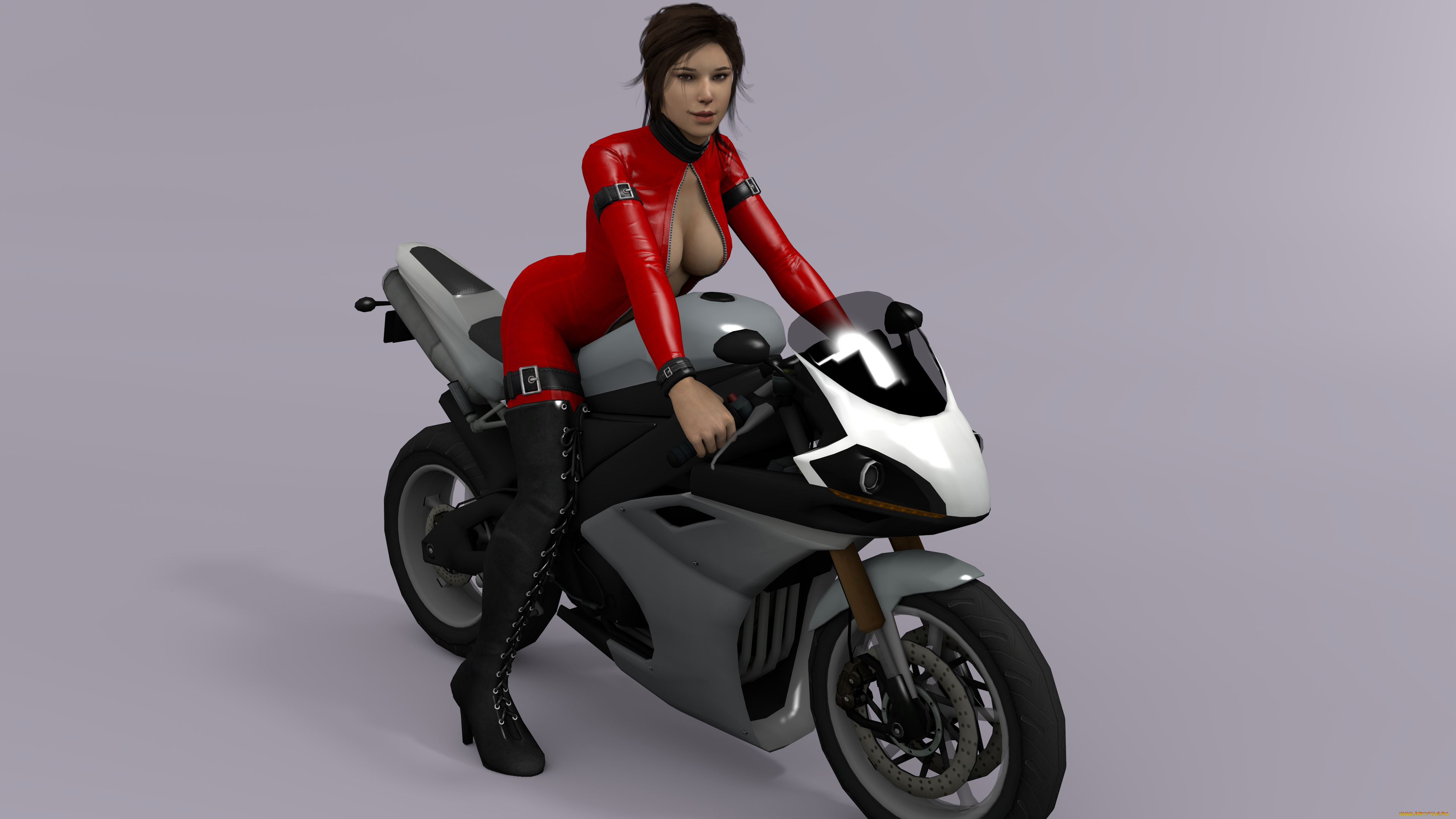 мотоциклы, 3d, мотоцикл, взгляд, девушка, фон