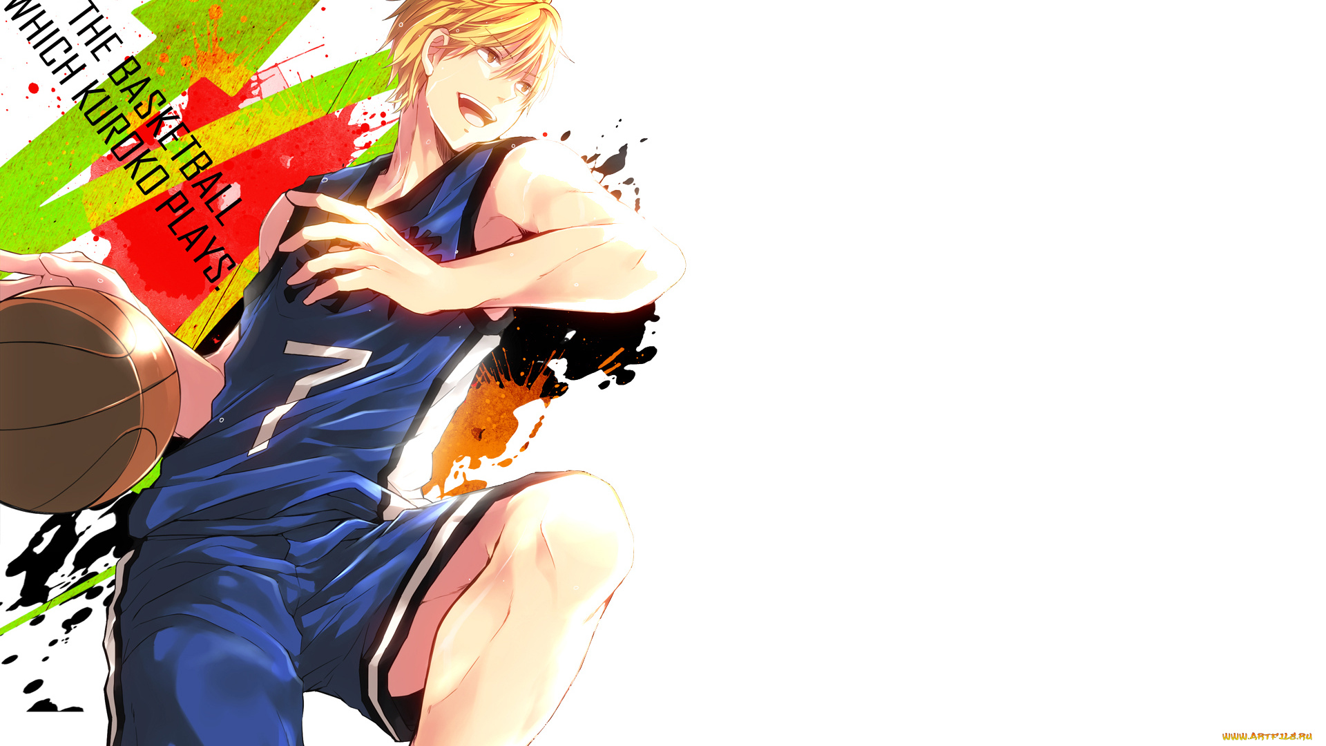 аниме, kuroko, no, baske, kuroko, no, basket, kise, ryouta, парень, мяч, текст, прыжок, брызги, семь