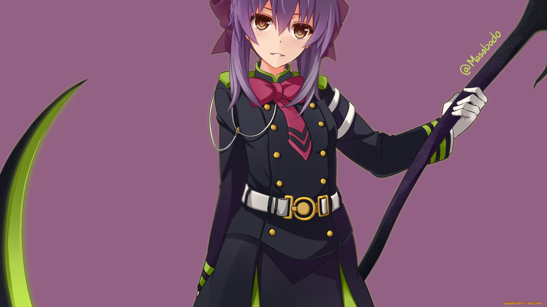 аниме, owari, no, seraph, оружие, девушка, коса