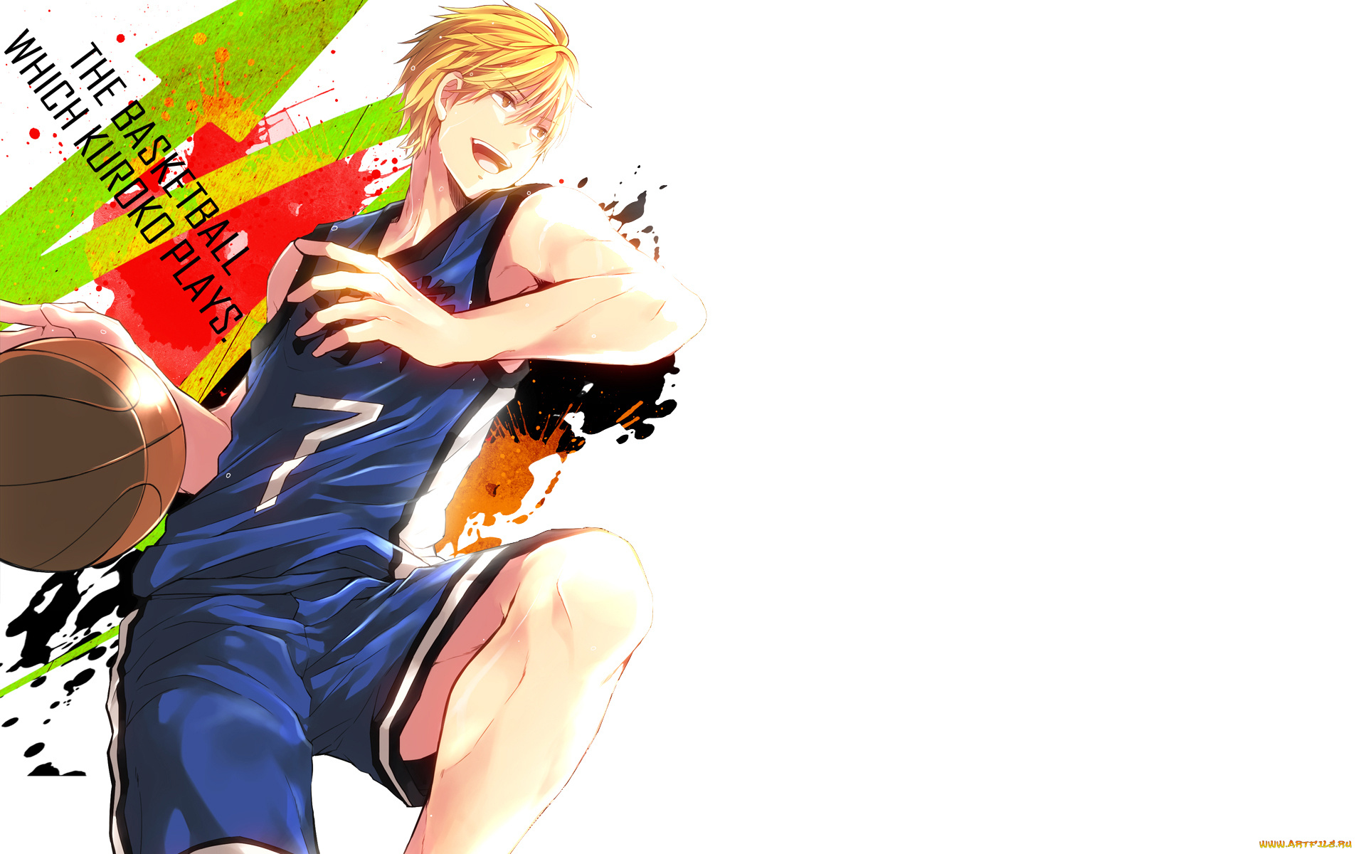 аниме, kuroko, no, baske, kuroko, no, basket, kise, ryouta, парень, мяч, текст, прыжок, брызги, семь