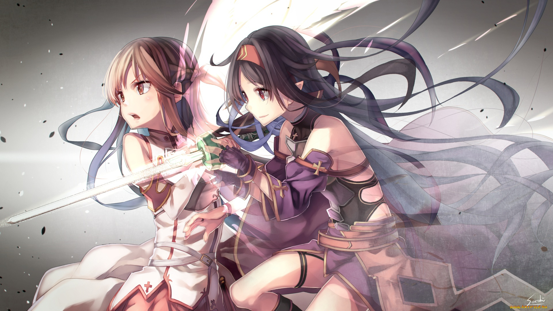 аниме, sword, art, online, оружие, konno, yuuki, asuna, девушки, saraki, арт, меч, sword, art, online