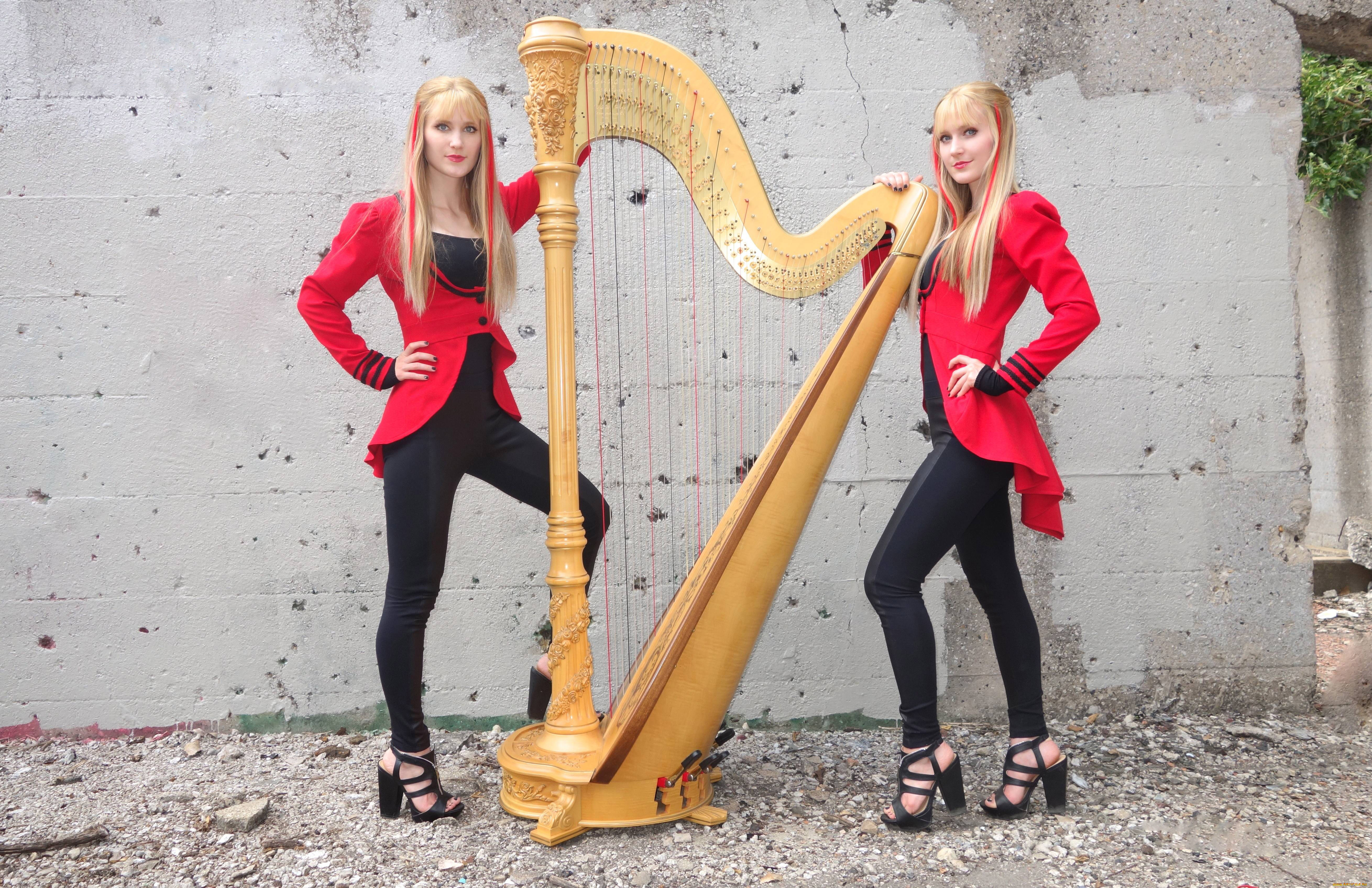 девушка, музыка, harp, twins, модель