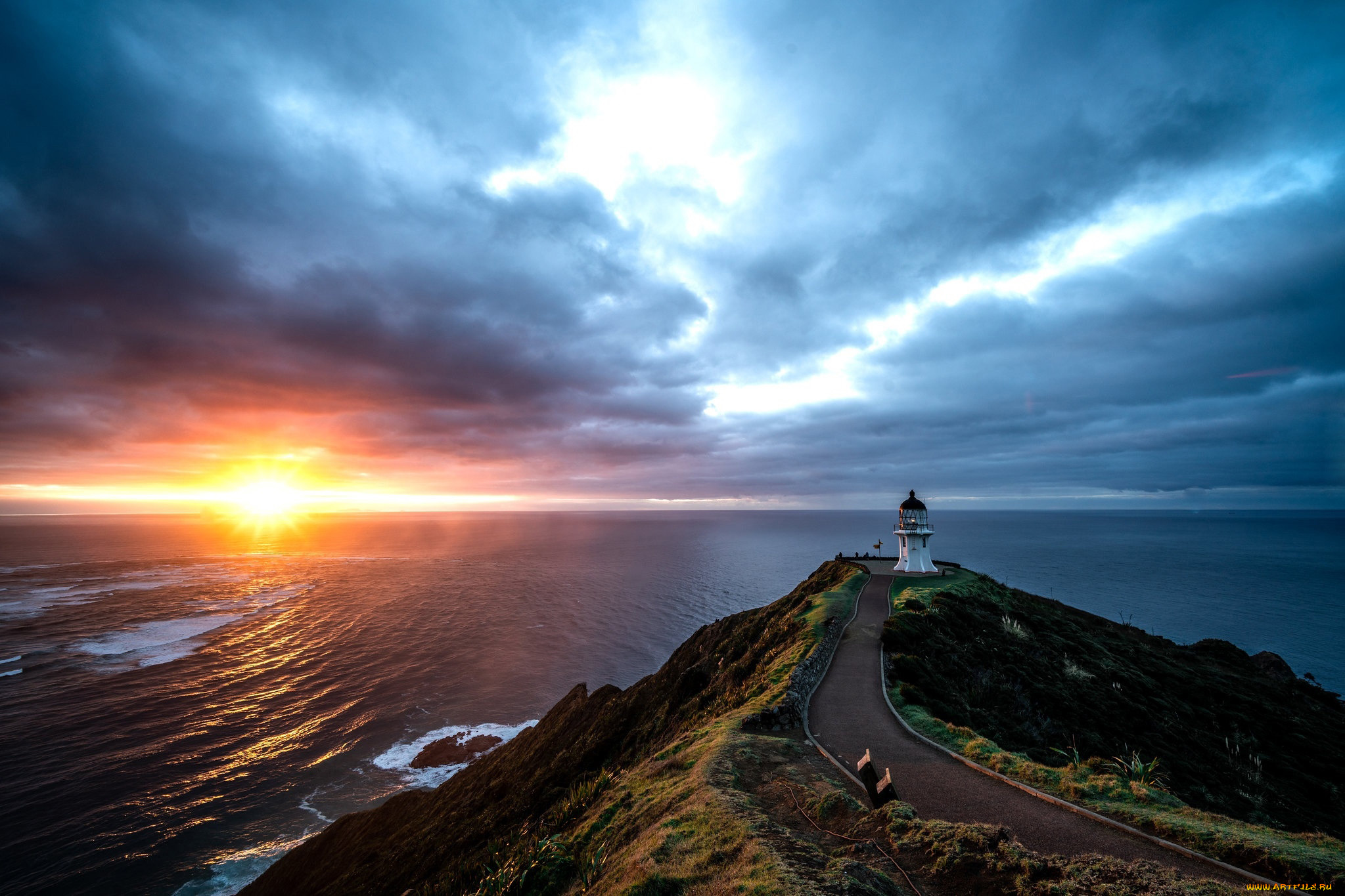 cape, reinga, lighthouse, new, zealand, природа, маяки, cape, reinga, lighthouse, new, zealand