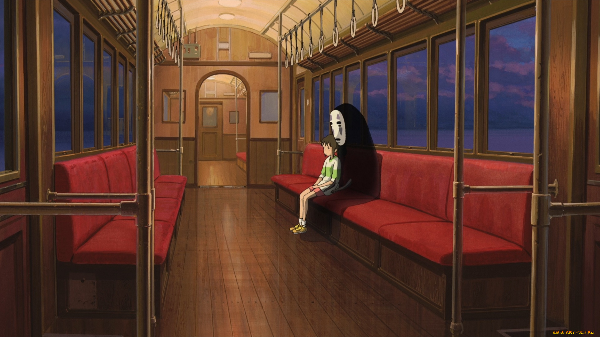 аниме, spirited, away, девочка, дух, трамвай