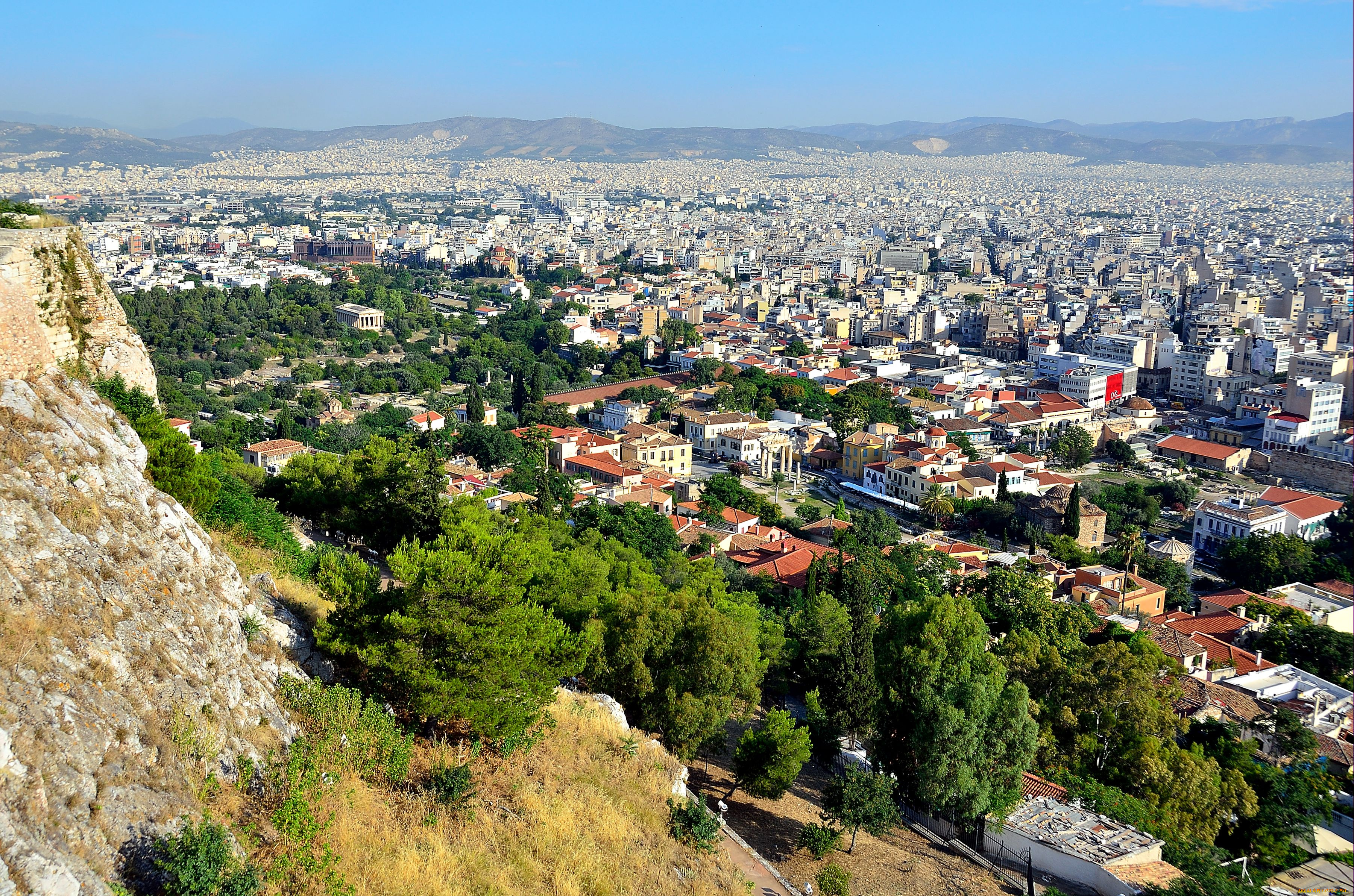 города, афины, греция, панорама, здания